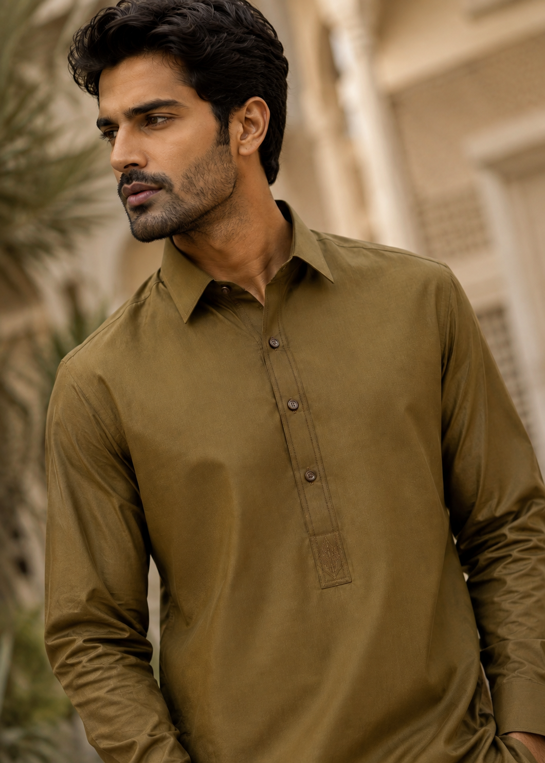 cotton Shalwar Kameez in Golden brown