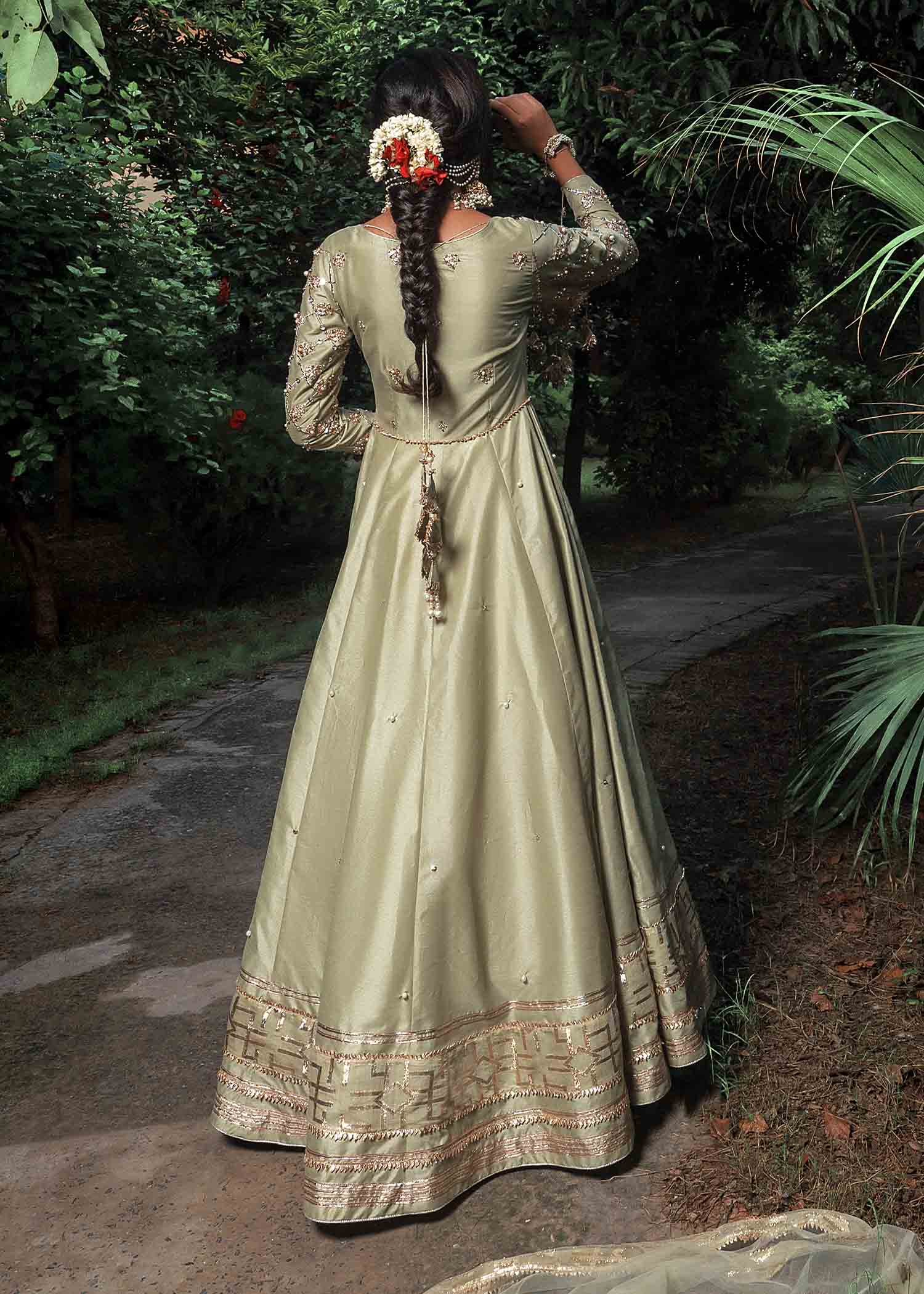 silk Pishwas in Mint green