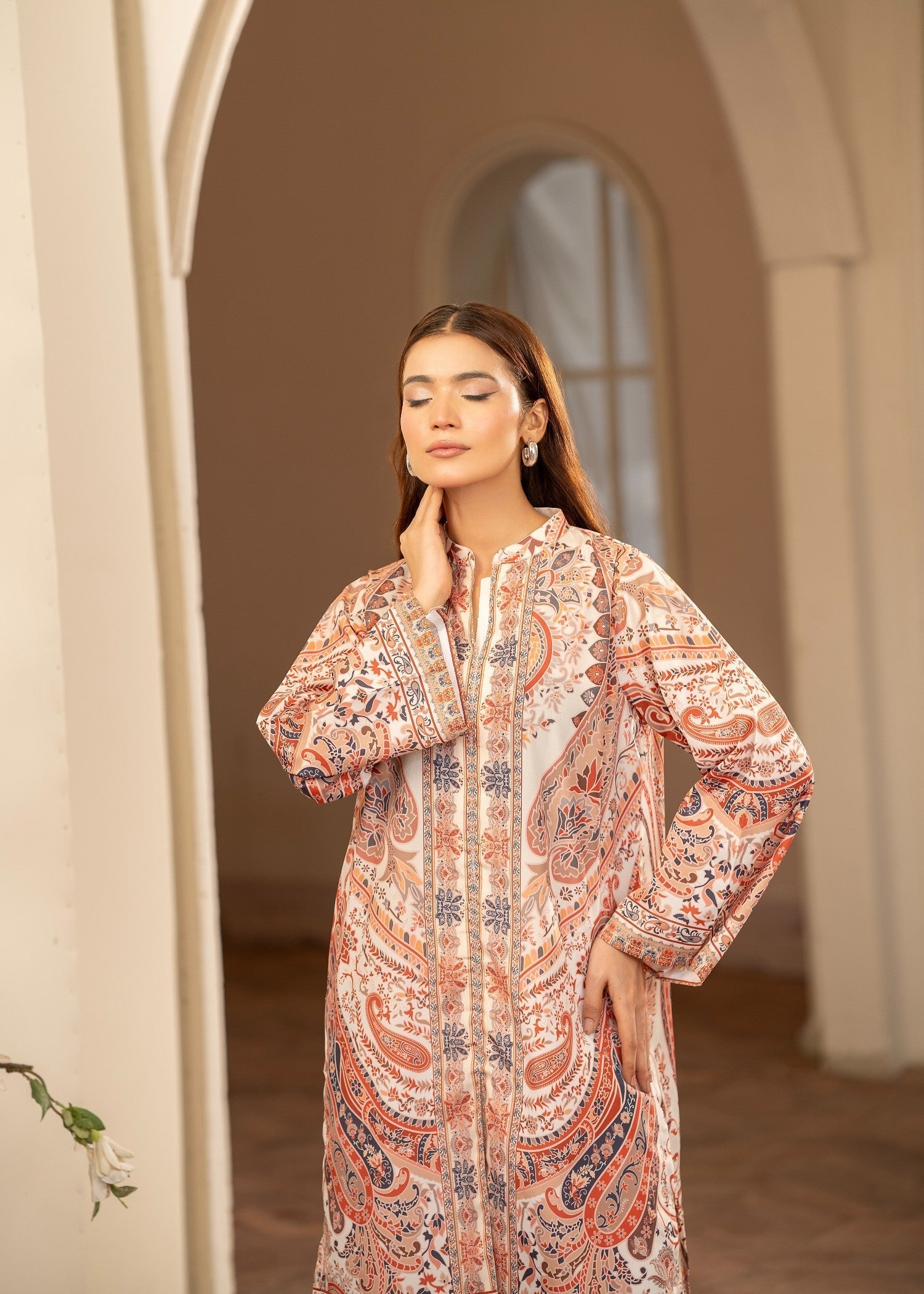 crepe Kurta Set in Multi