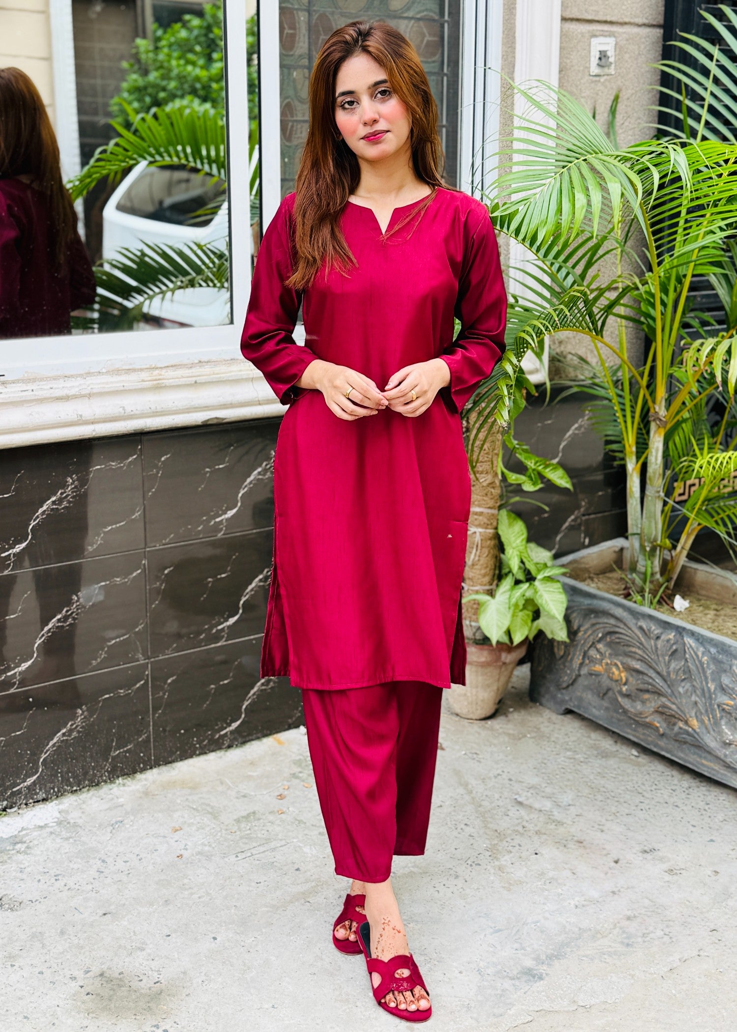 viscose raw silk Co Ord Sets in Maroon