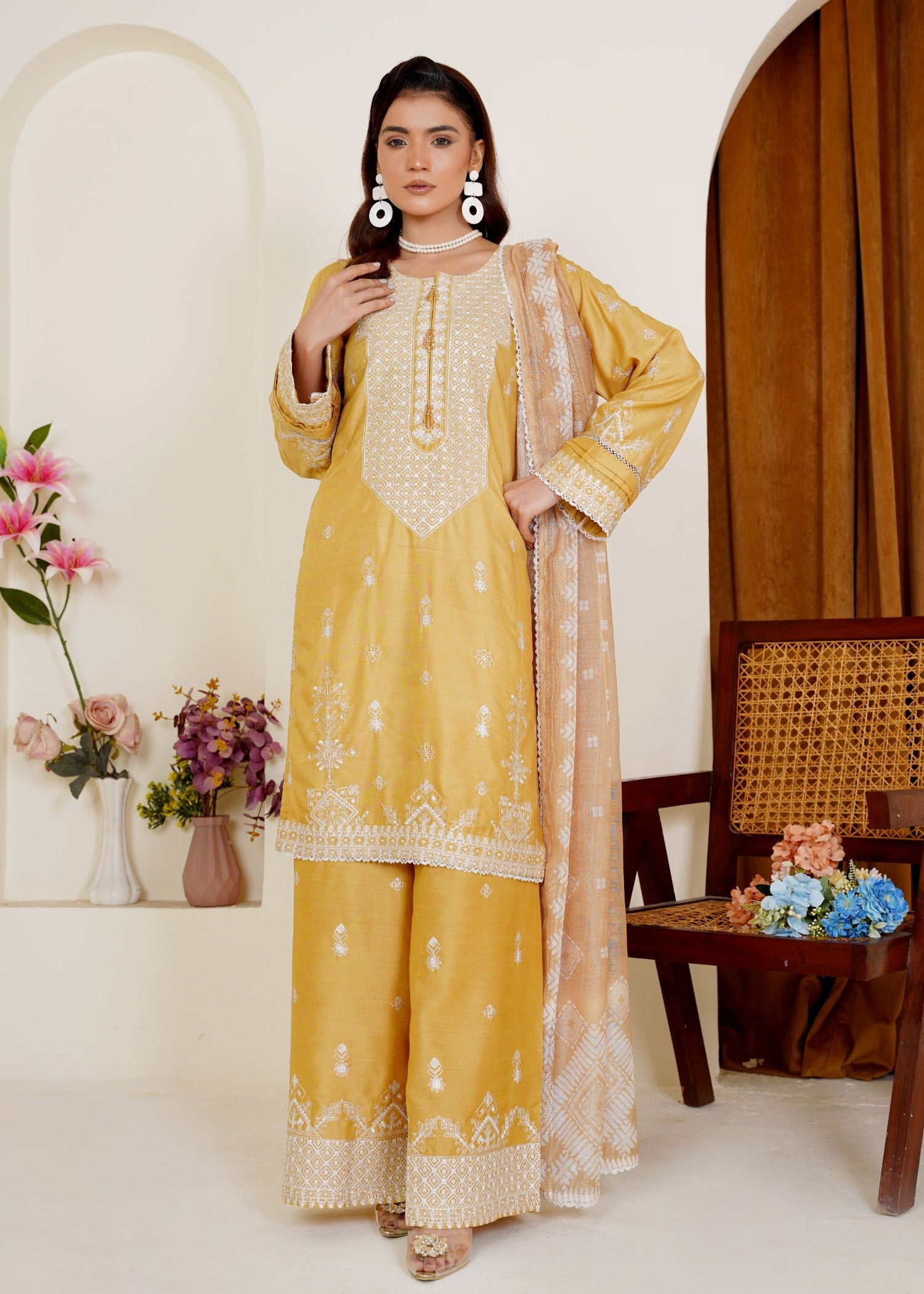 viscose Kurta Set in Mustard, goldenrod