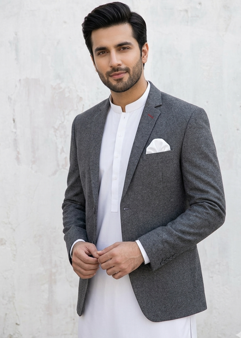 wool Blazer in Grey by Dulha Fashion House