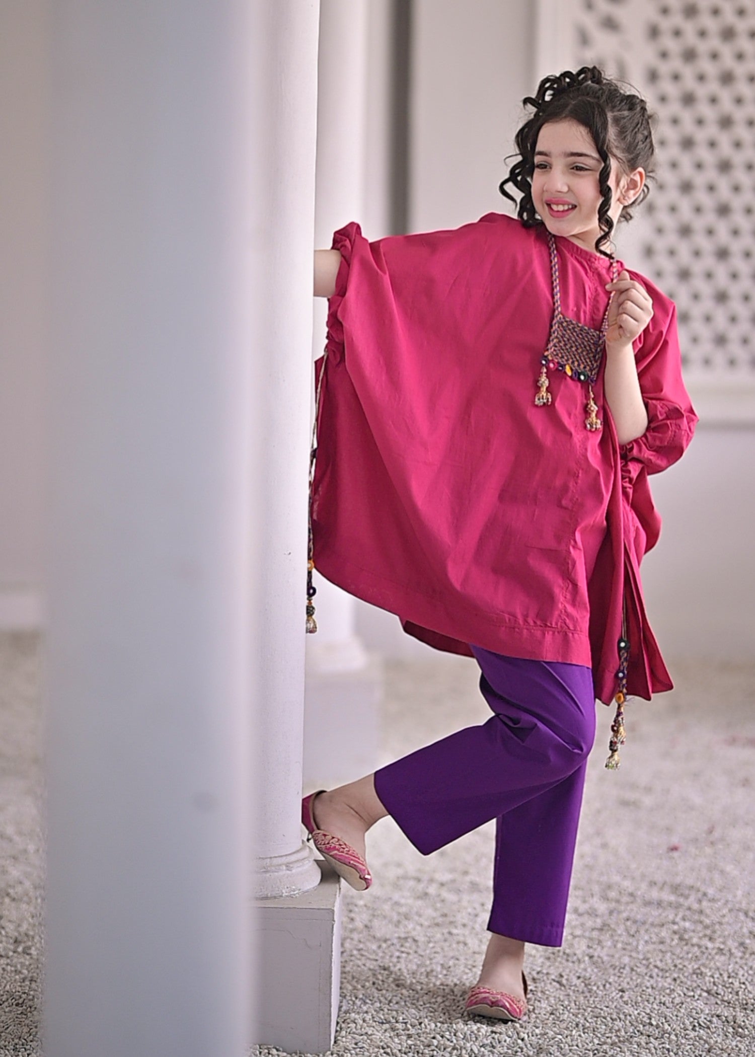 cotton Kaftan in Shocking pink