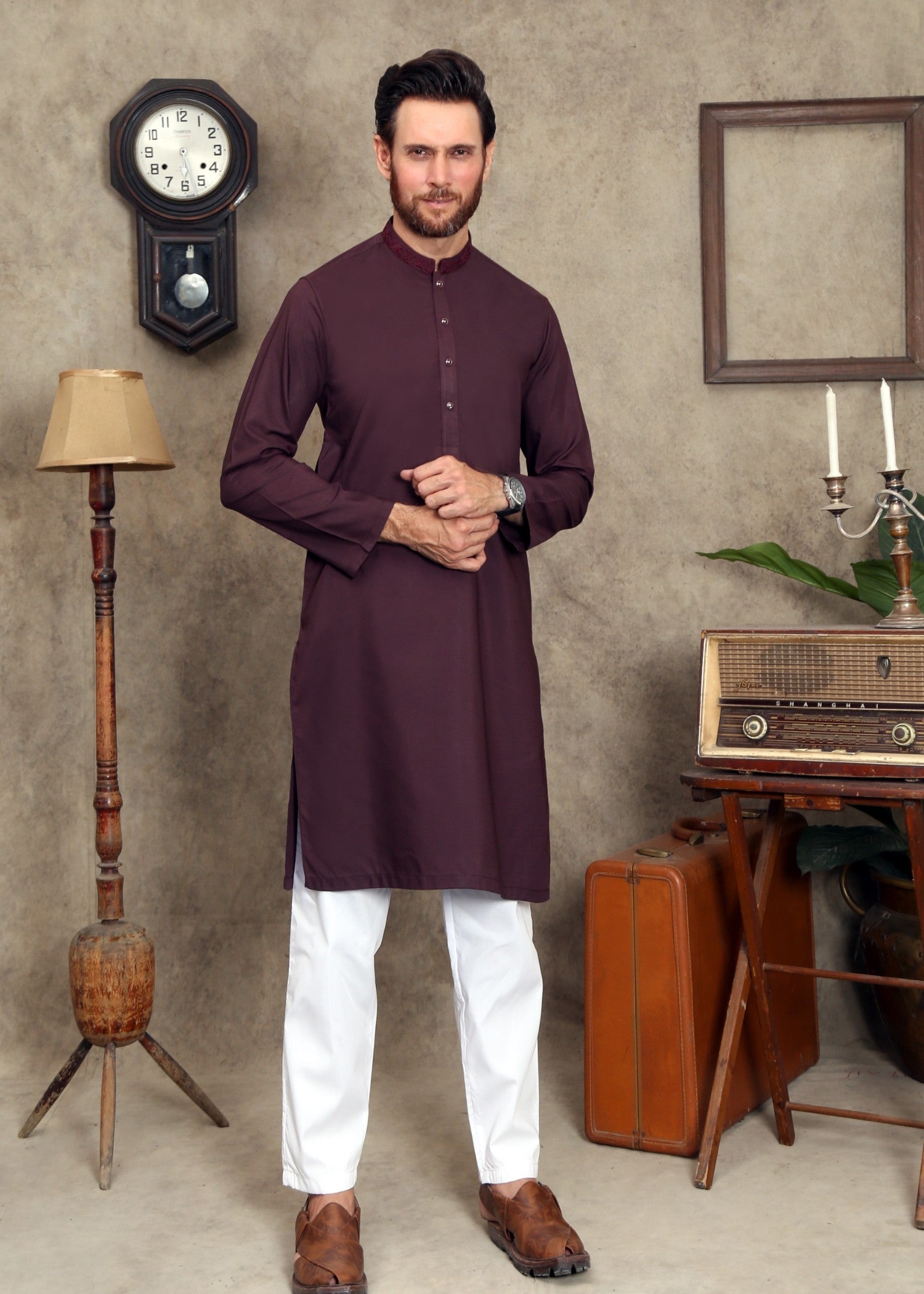 wash & wear Kurta in Maroon by Maqsood Garments