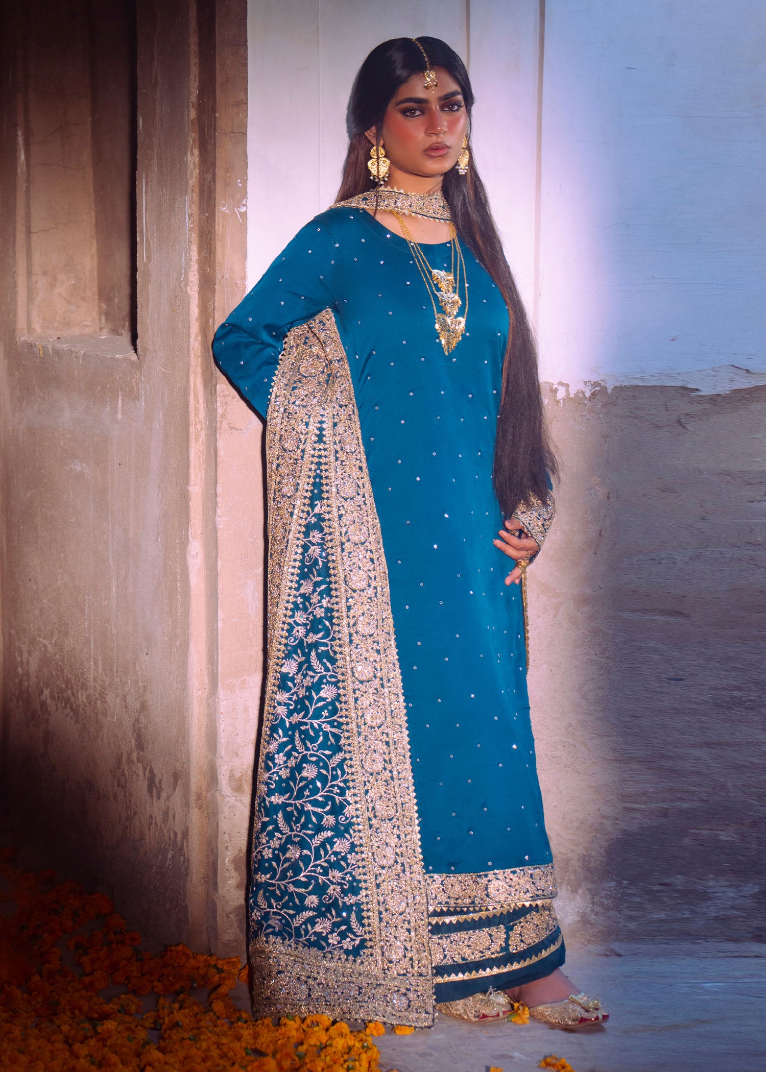 chiffon Kurta Set in Cobalt blue