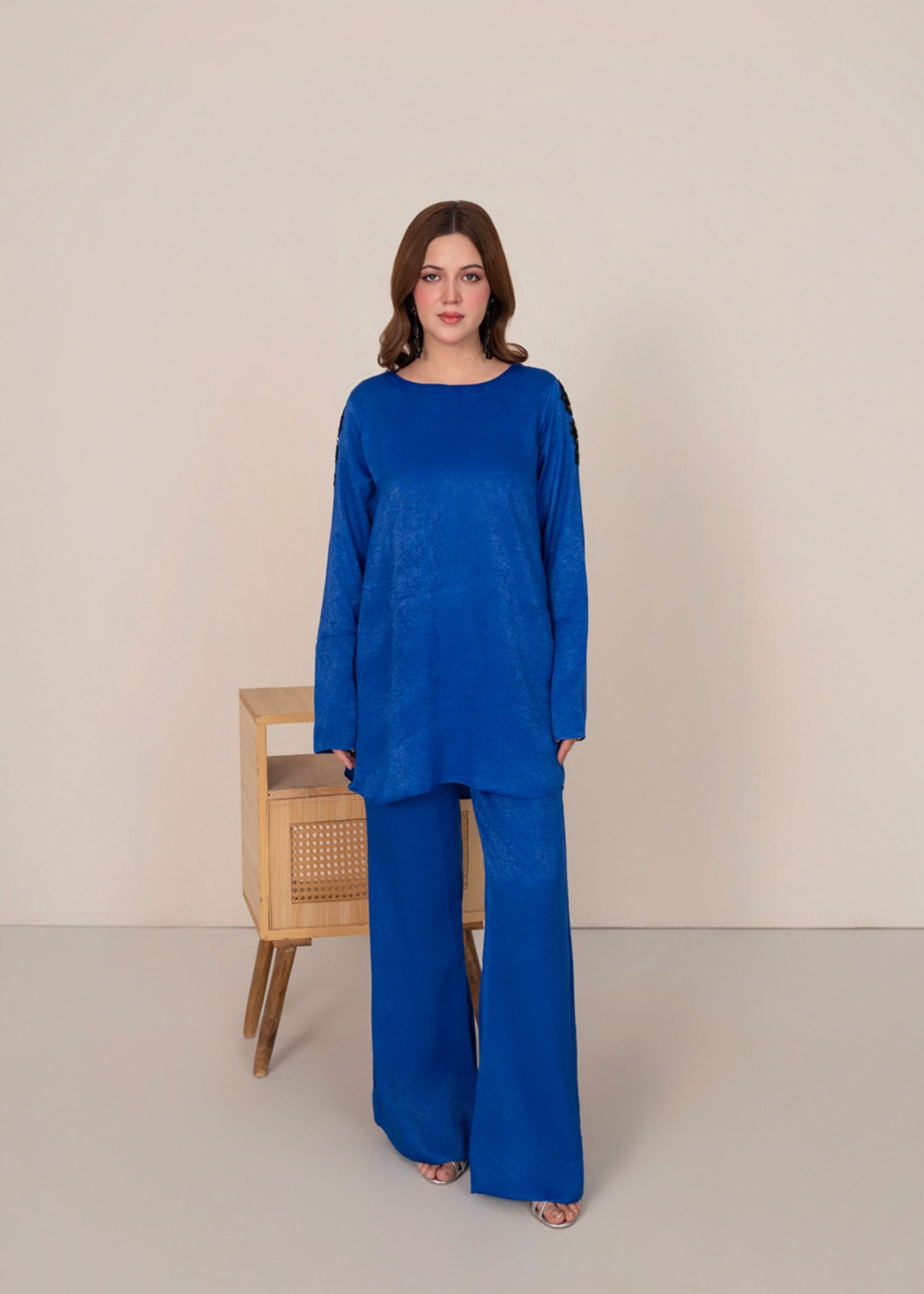silk satin velvet Co ord Sets in Sapphire blue