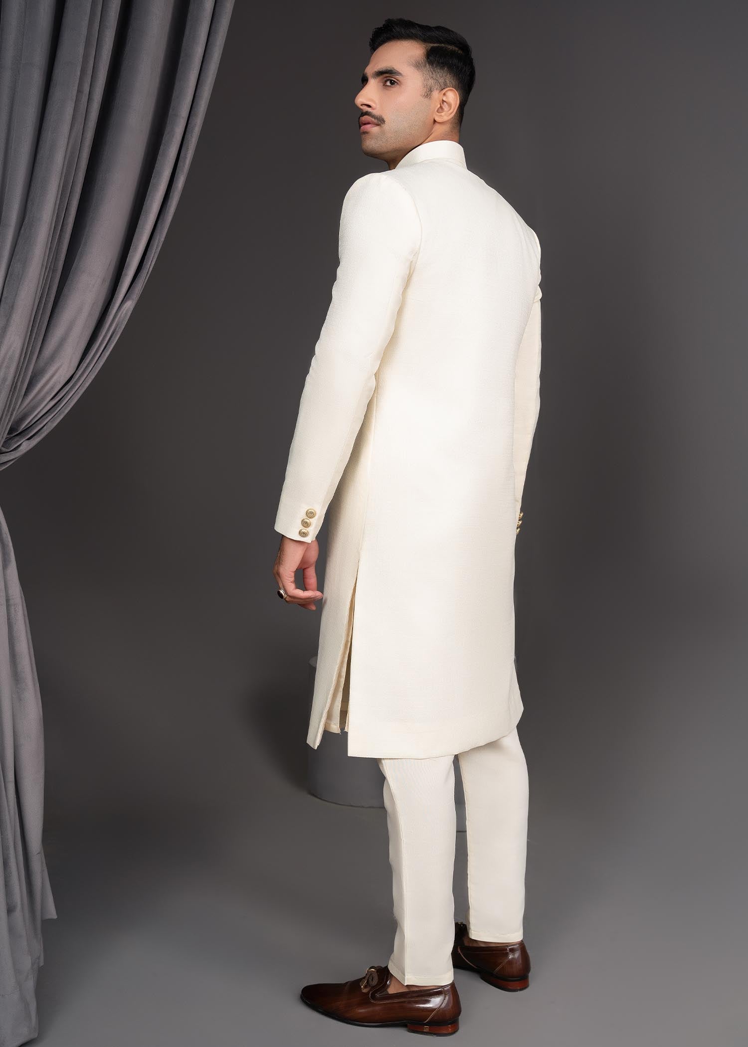 jamawar Sherwani in Ivory