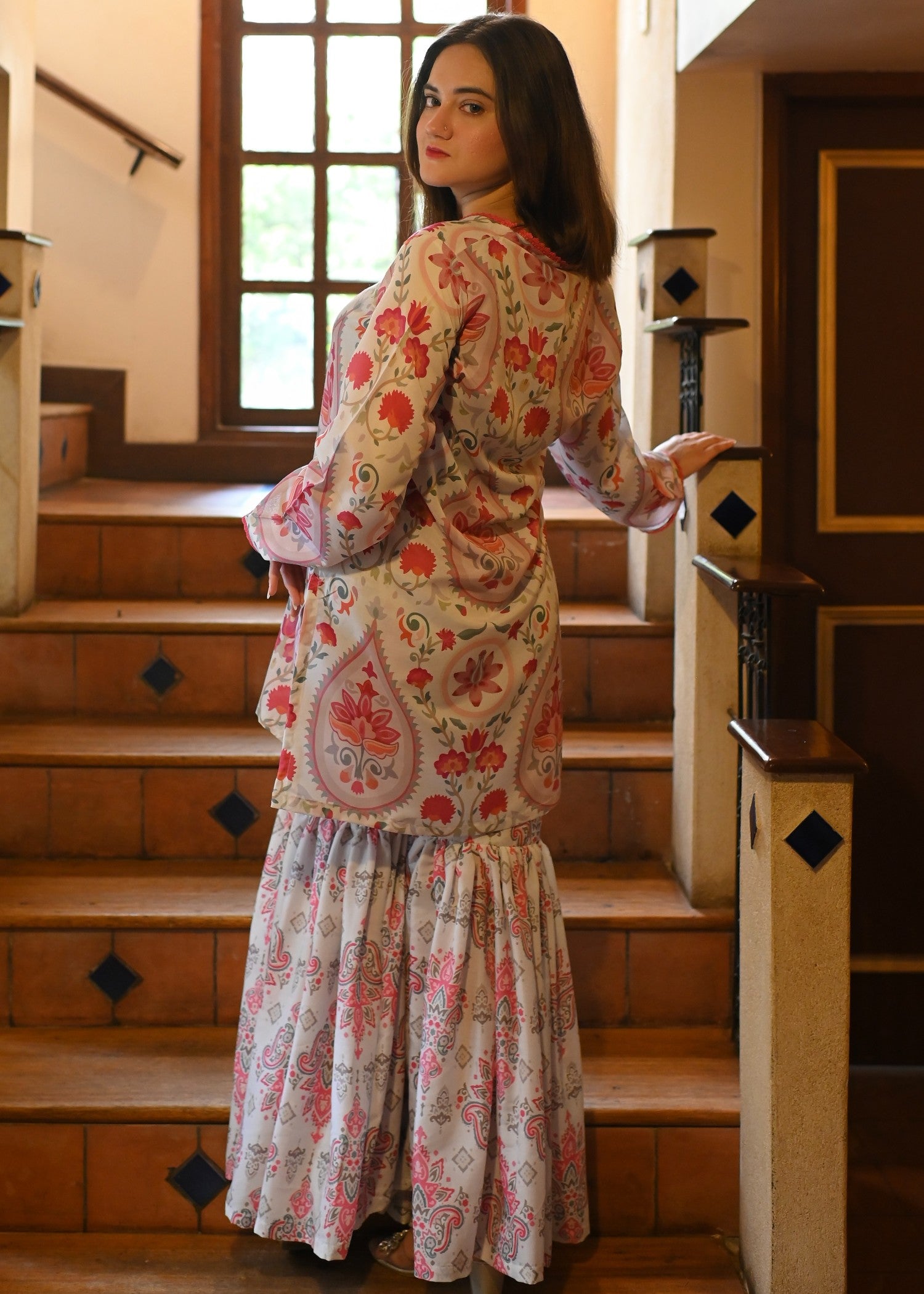 swiss lawn Gharara in Porcelain