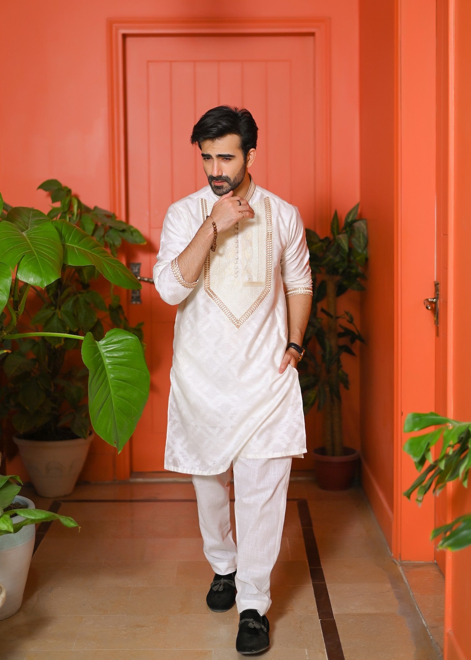 cotton net Kurta in White