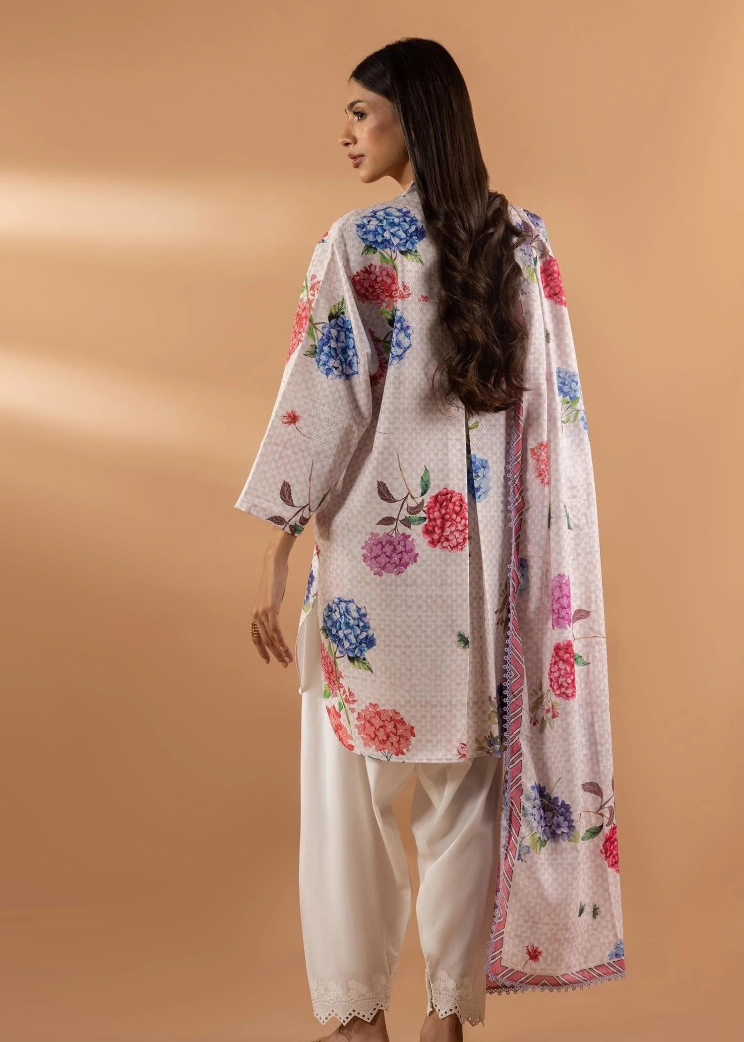 self jacquard Kurti in Beige