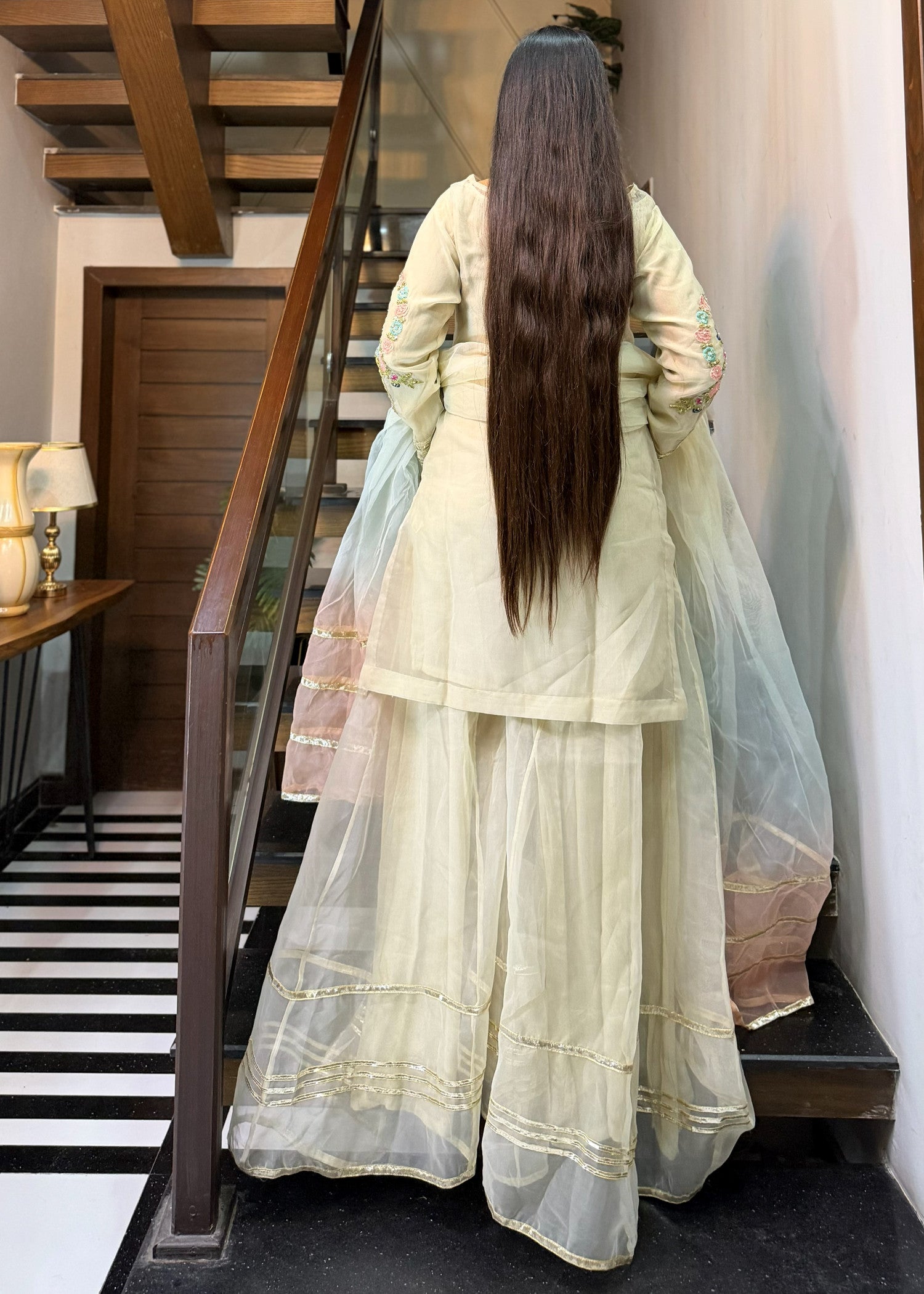 organza Sharara in Ivory