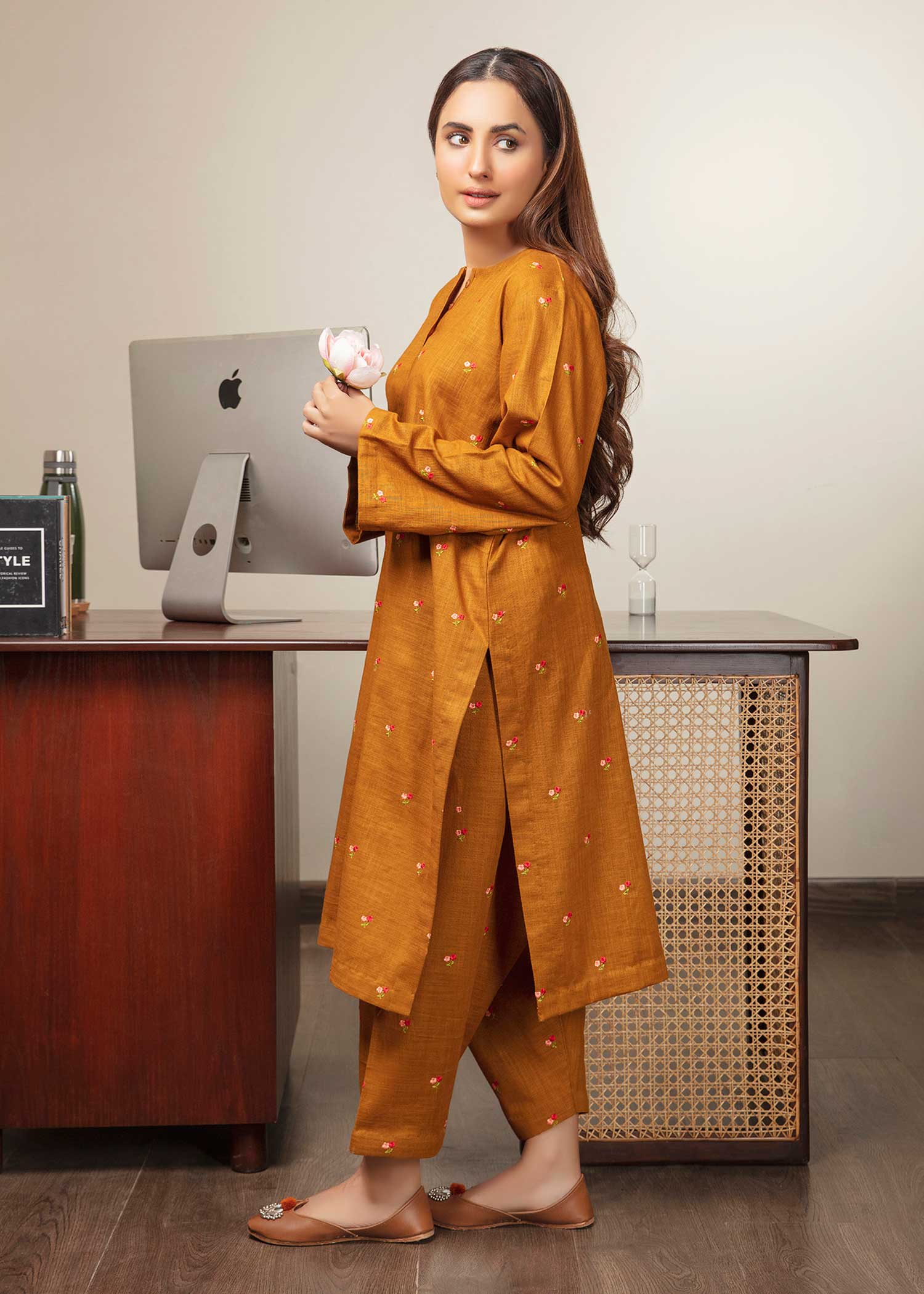 khaddar Co Ord Sets in Burnt orange