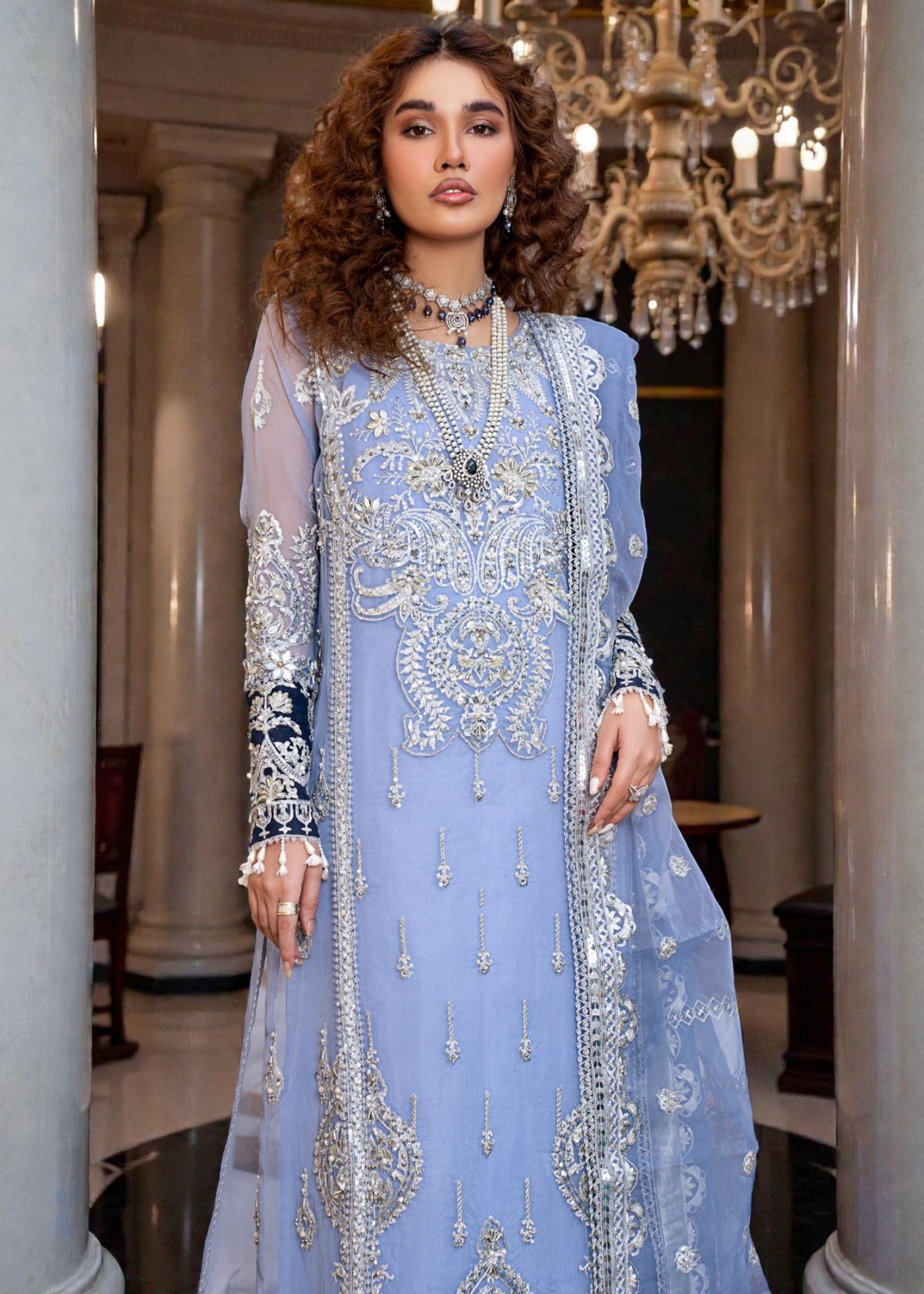 chiffon Kurta Set in Cloud blue