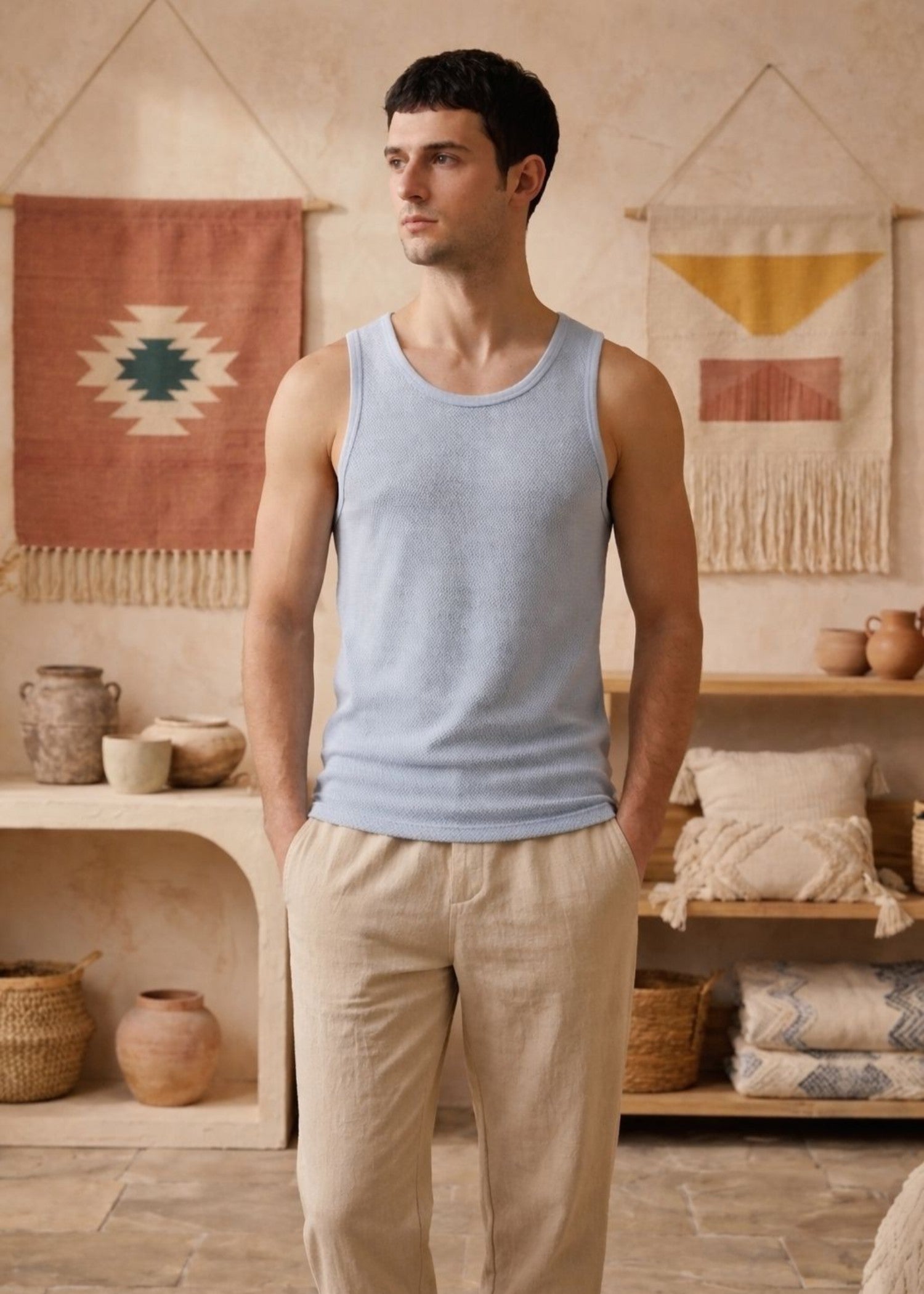 cotton Tank Top in Light cyan