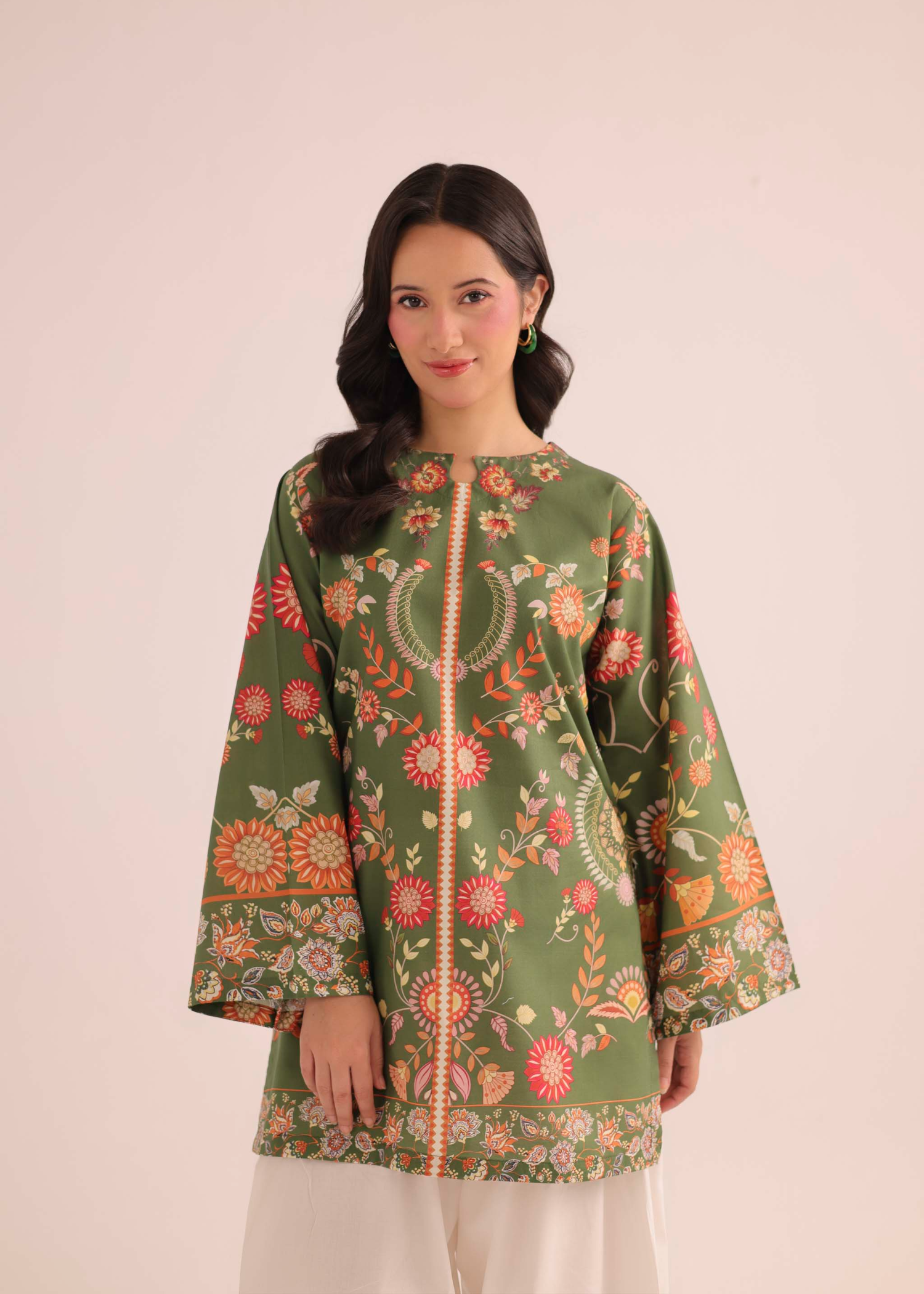 lawn Kurti in Olive green