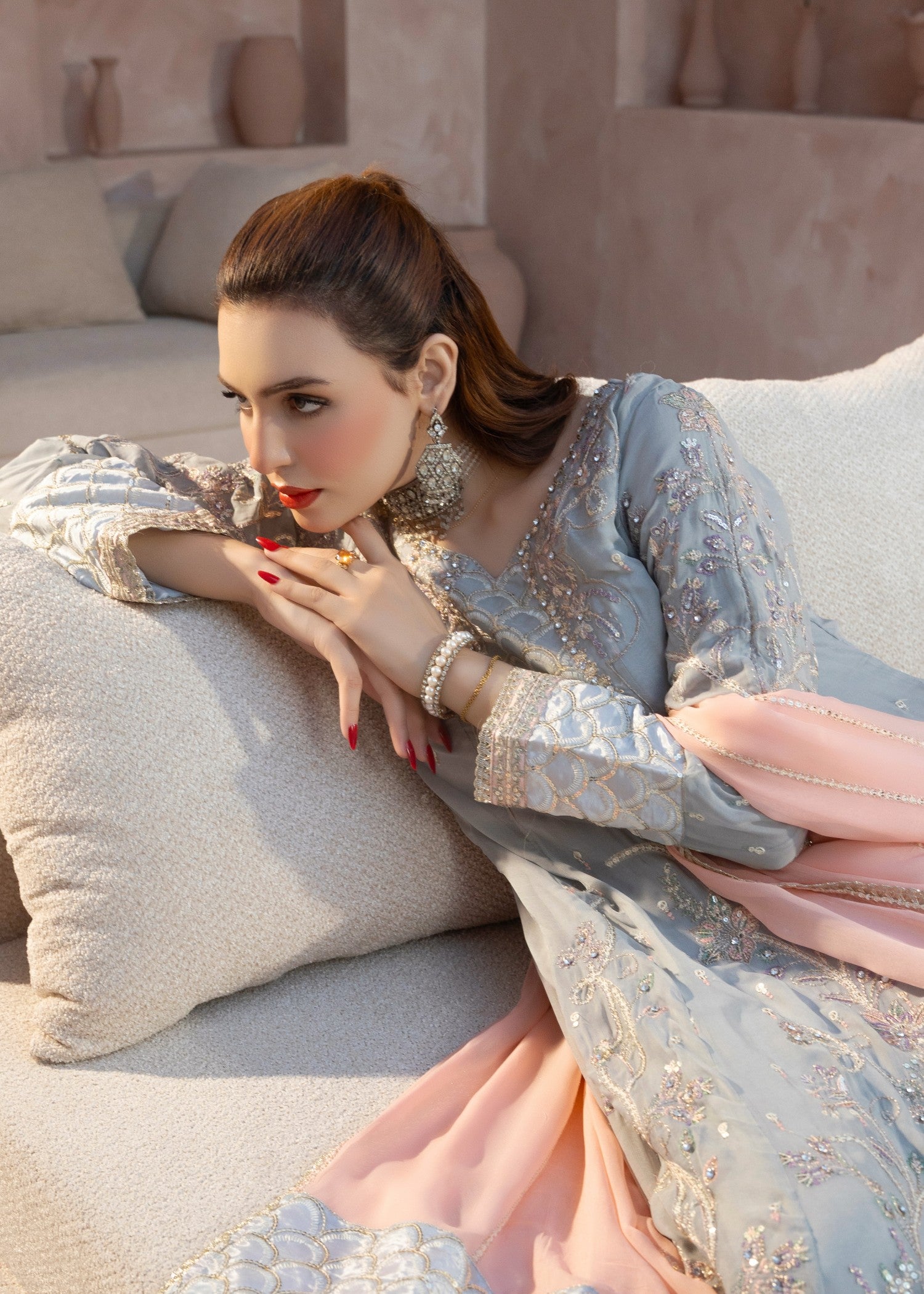 chiffon Pishwas in Slate grey