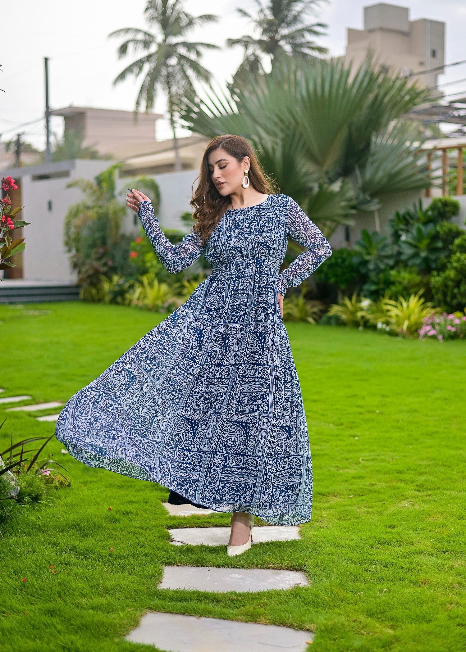 polyester chiffon Maxi in Navy blue