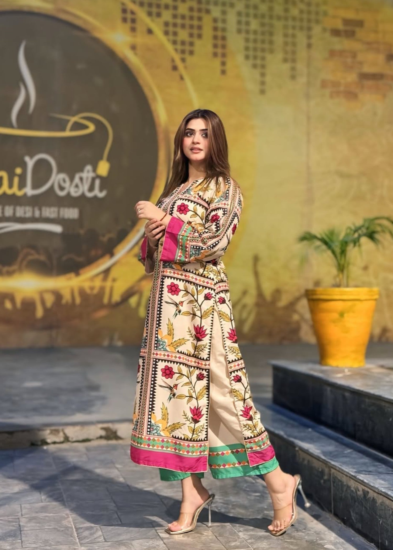 poly lawn Co Ord Sets in Beige
