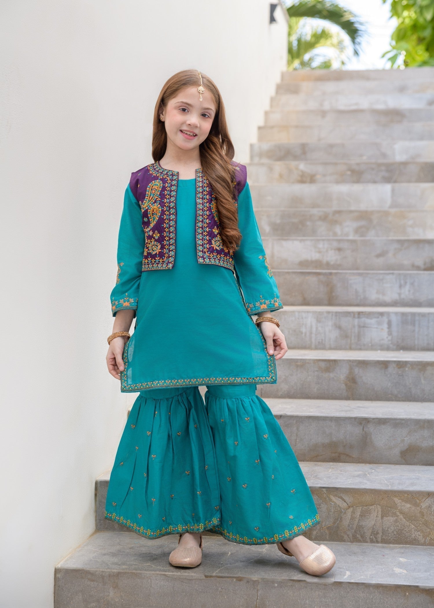 cotton Gharara in Teal