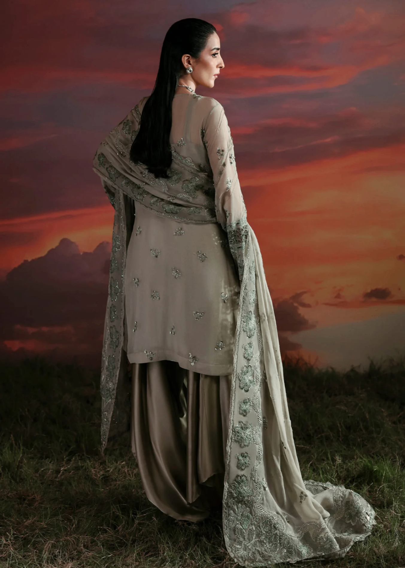 chiffon Sharara in Moss green