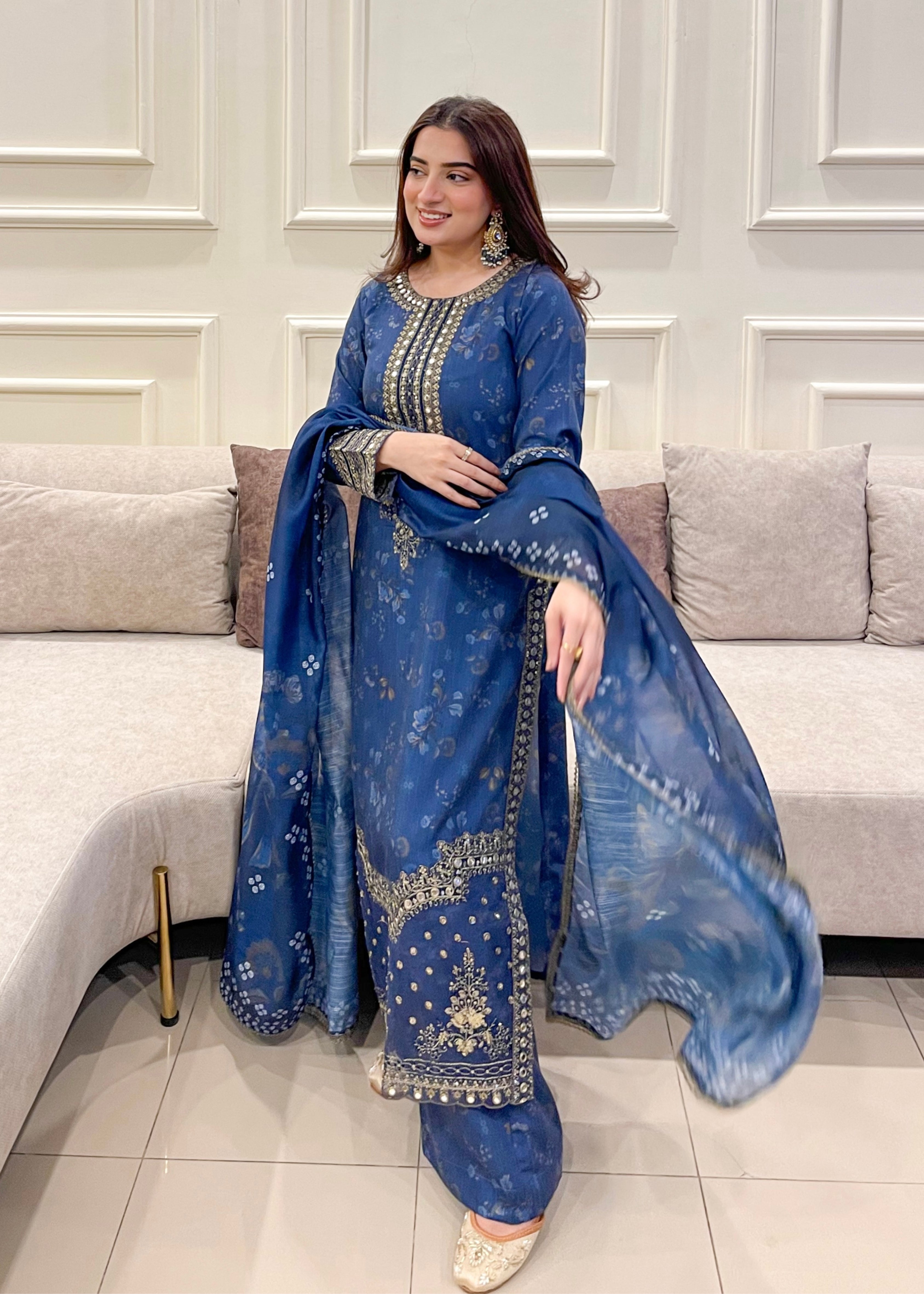silk Kurta Set in Royal blue