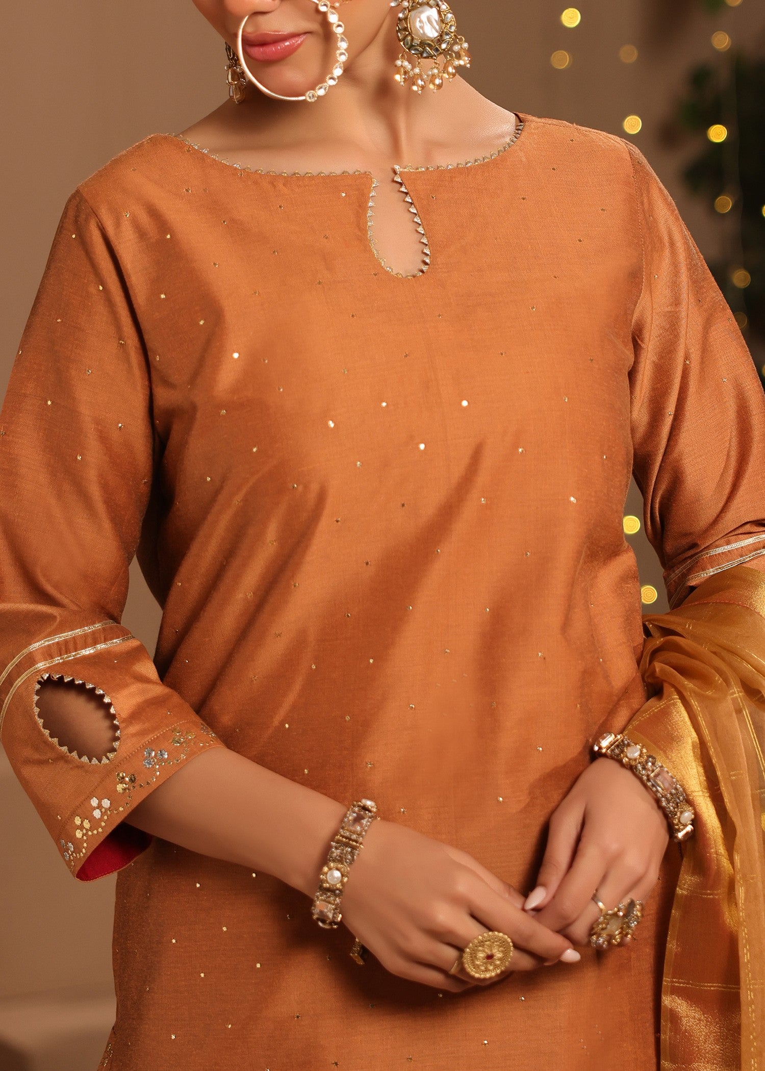silk Kurta Set in Russet brown