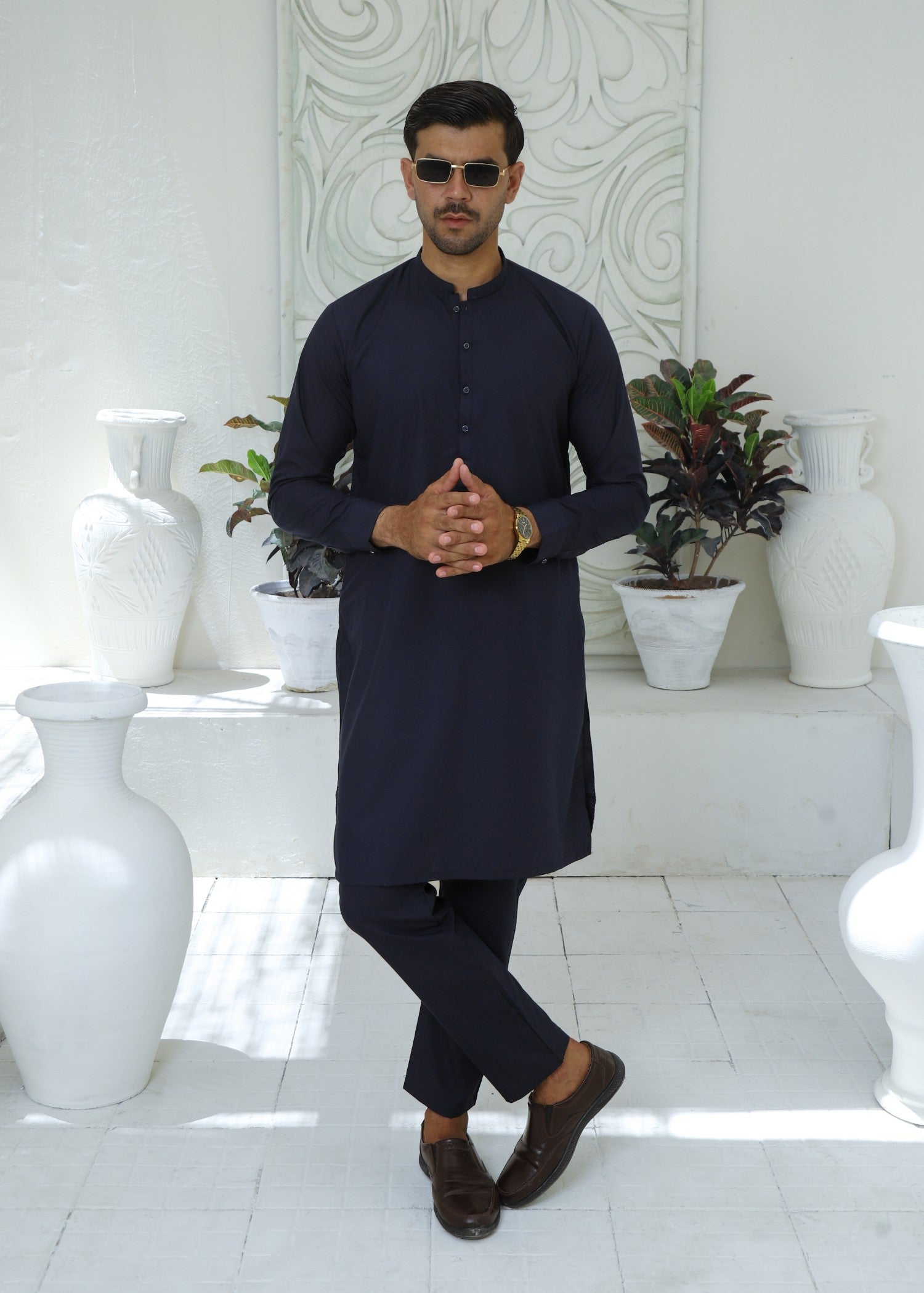wash & wear Kurta Set in Aegean blue