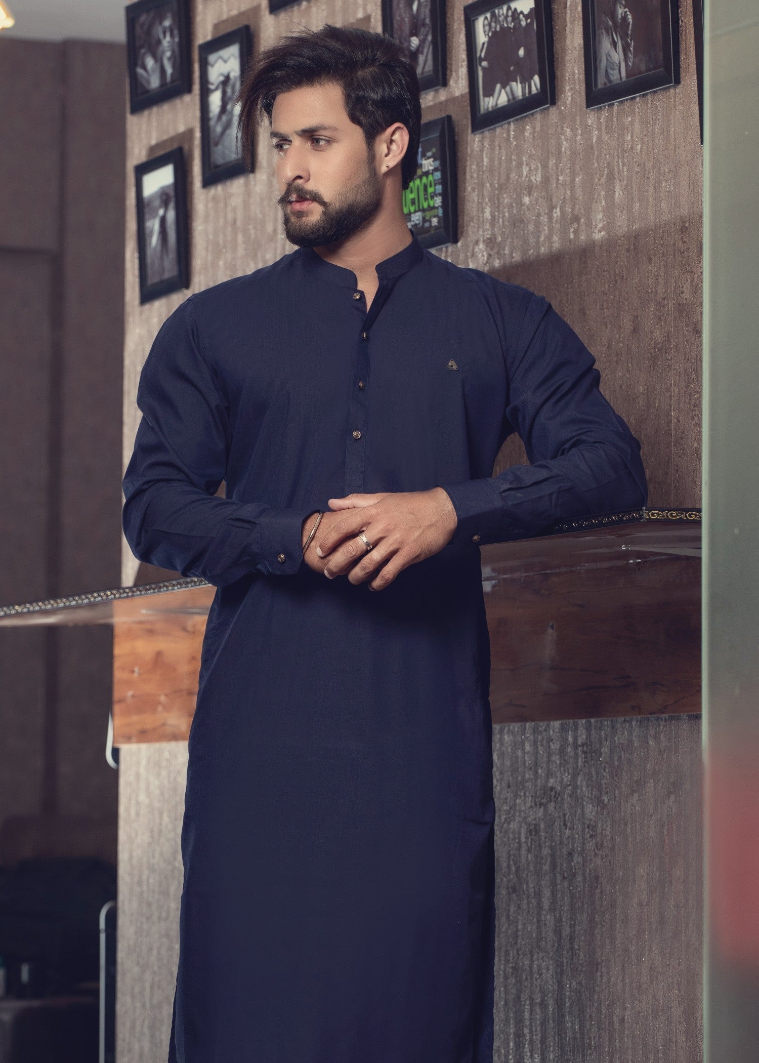 cotton satin Kurta Set in Navy blue