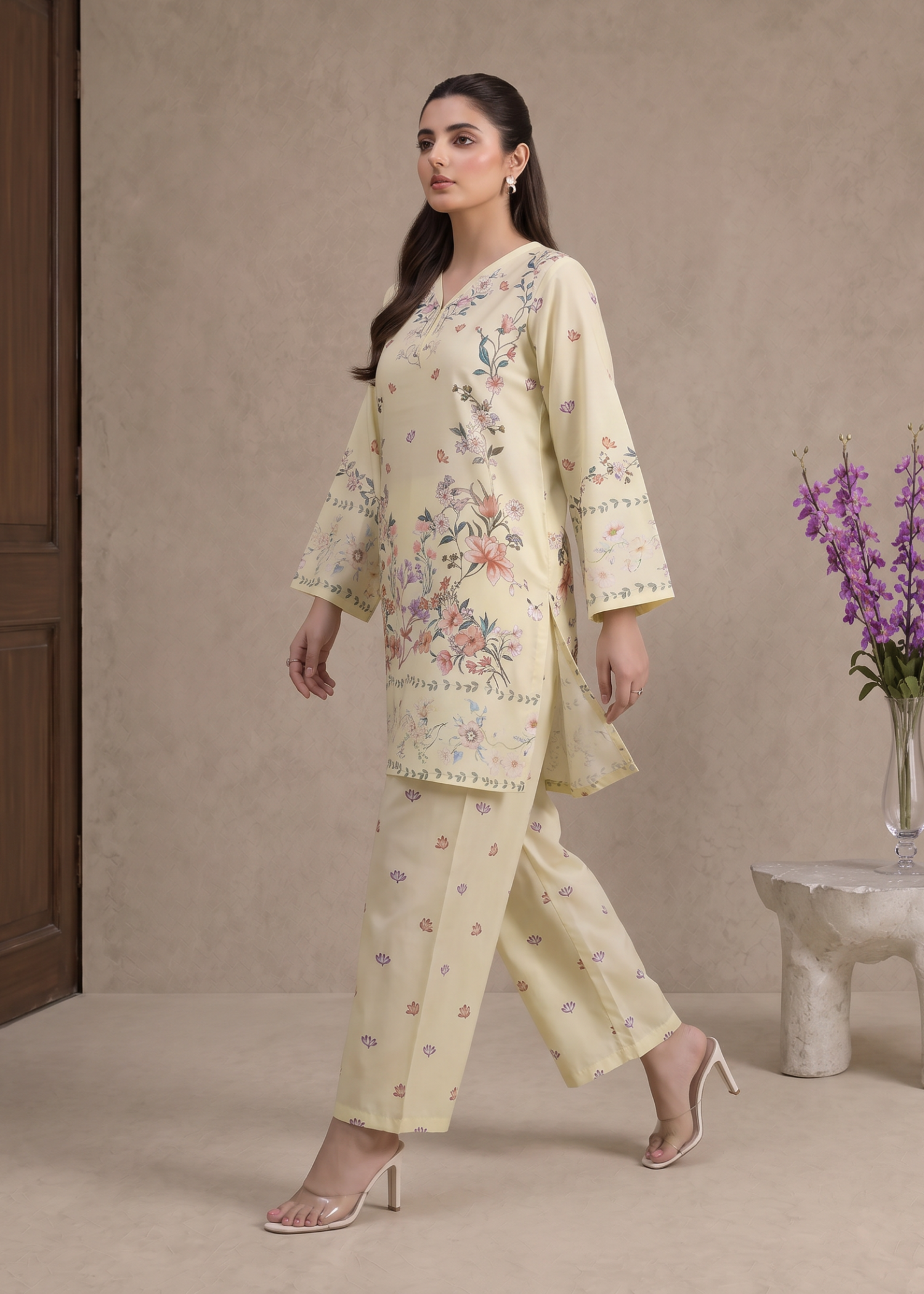 polyester crepe Co Ord Sets in Light yellow
