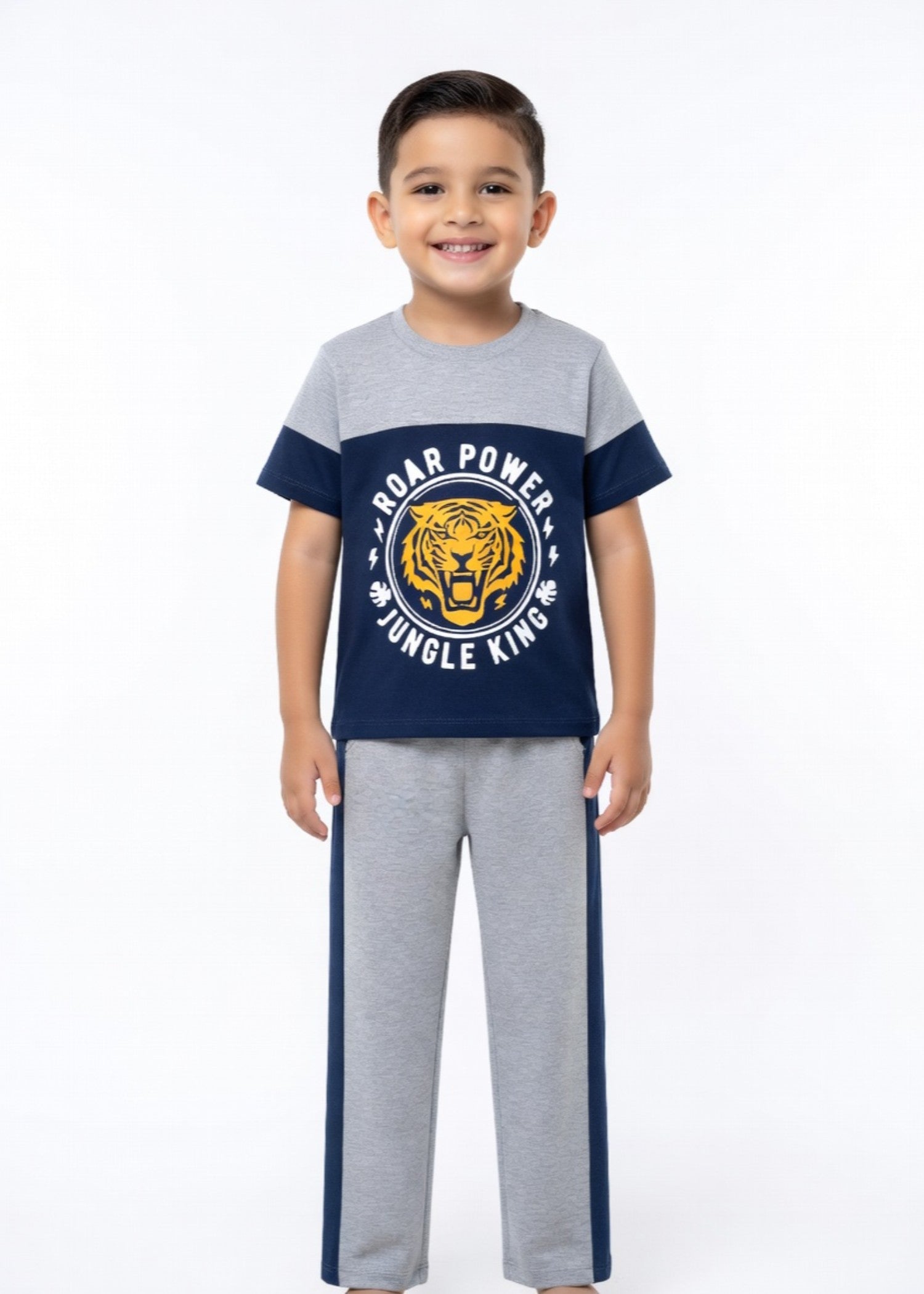 cotton Tracksuit in Royal blue, grey