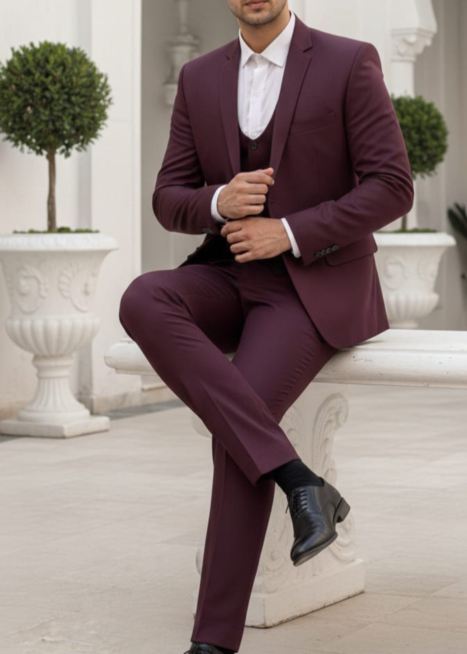 tropical Suits in Burgundy