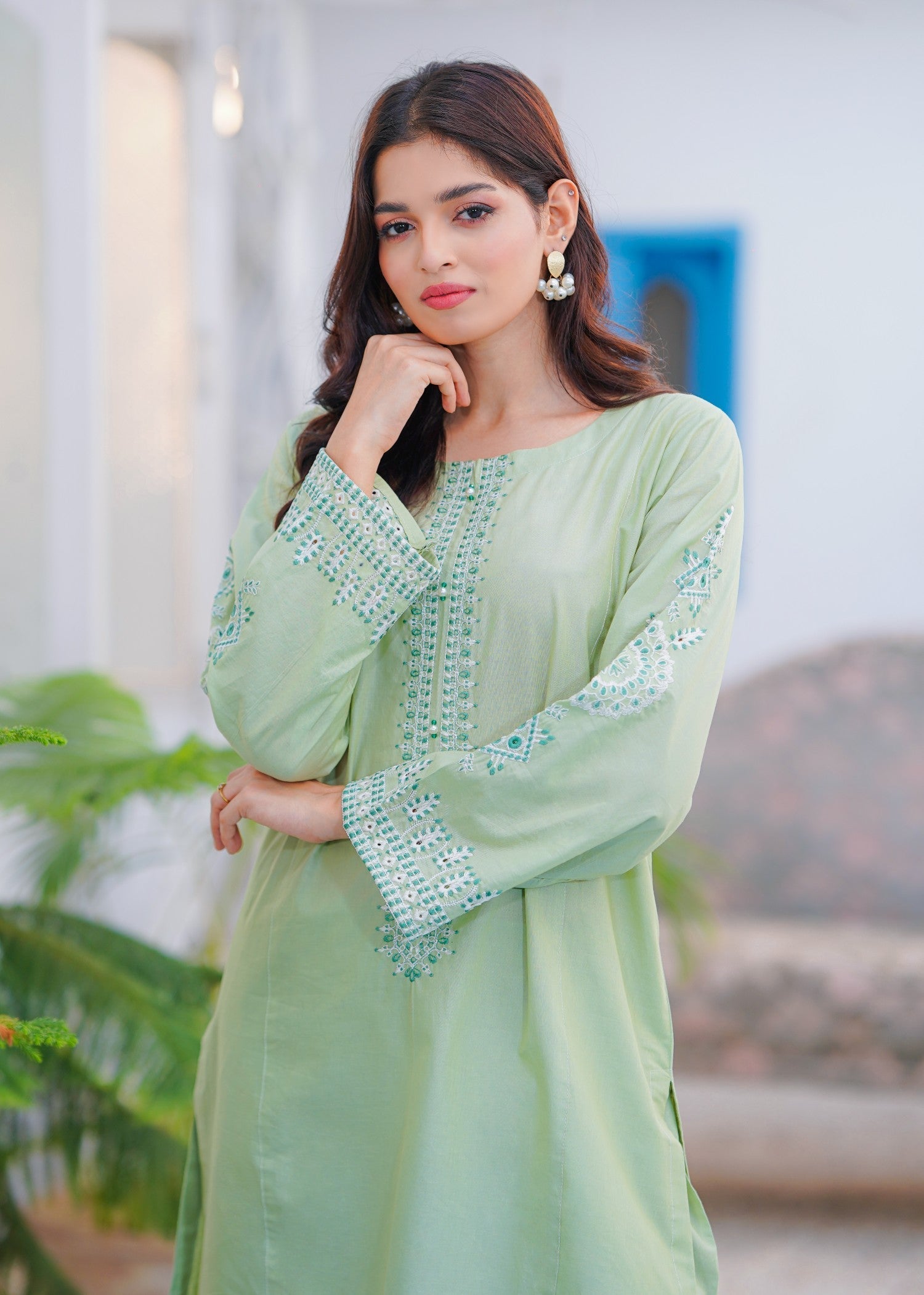 cotton Kurta Set in Tea green
