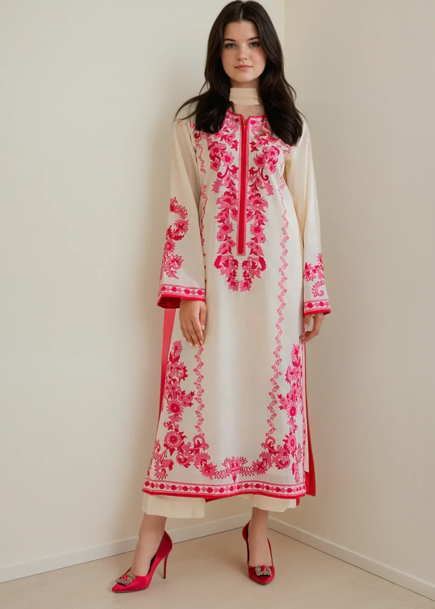 lawn cotton Kurta Set in Off-white