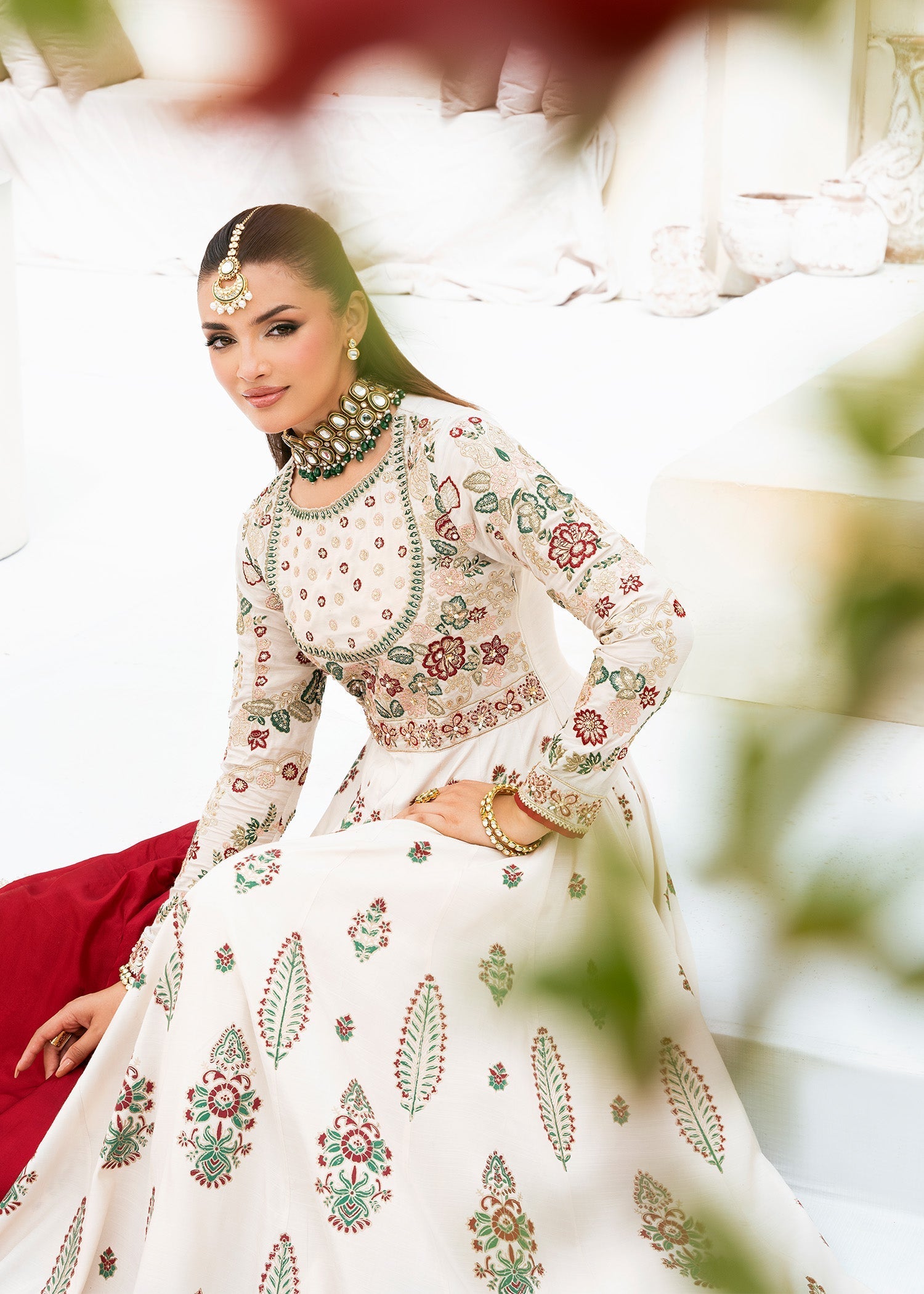 raw silk Pishwas in Ivory