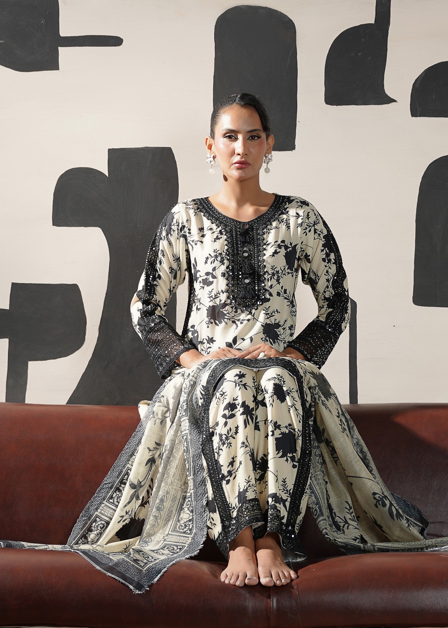 cotton Kurta Set in Ivory