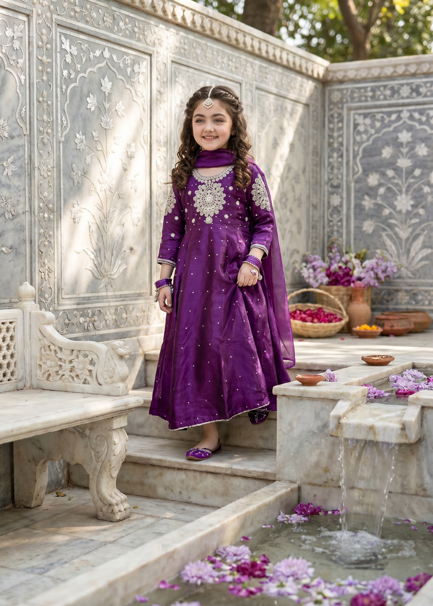 tissue silk Pishwas in Purple rain
