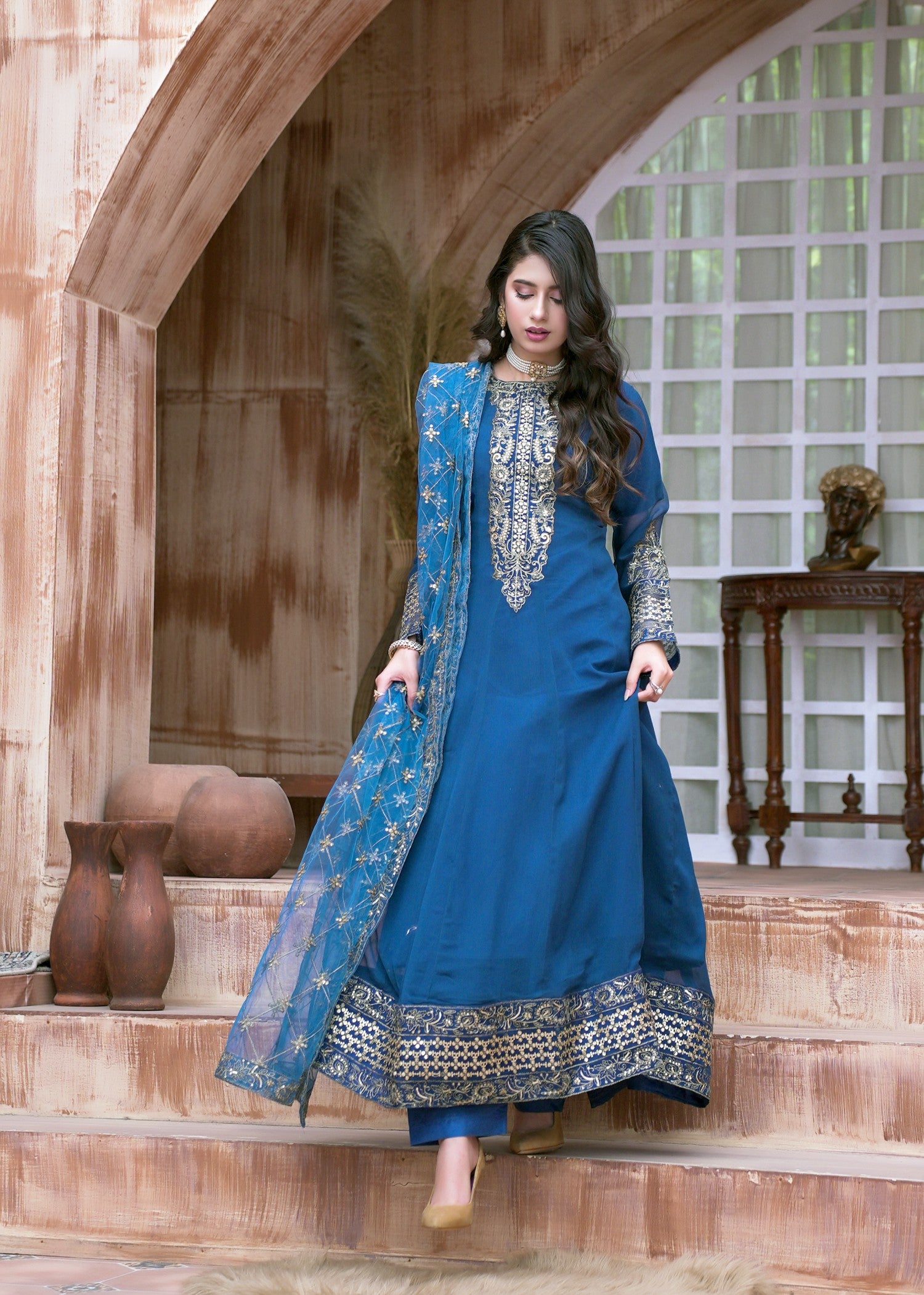 bemberg crinkle chiffon Maxi in Teal