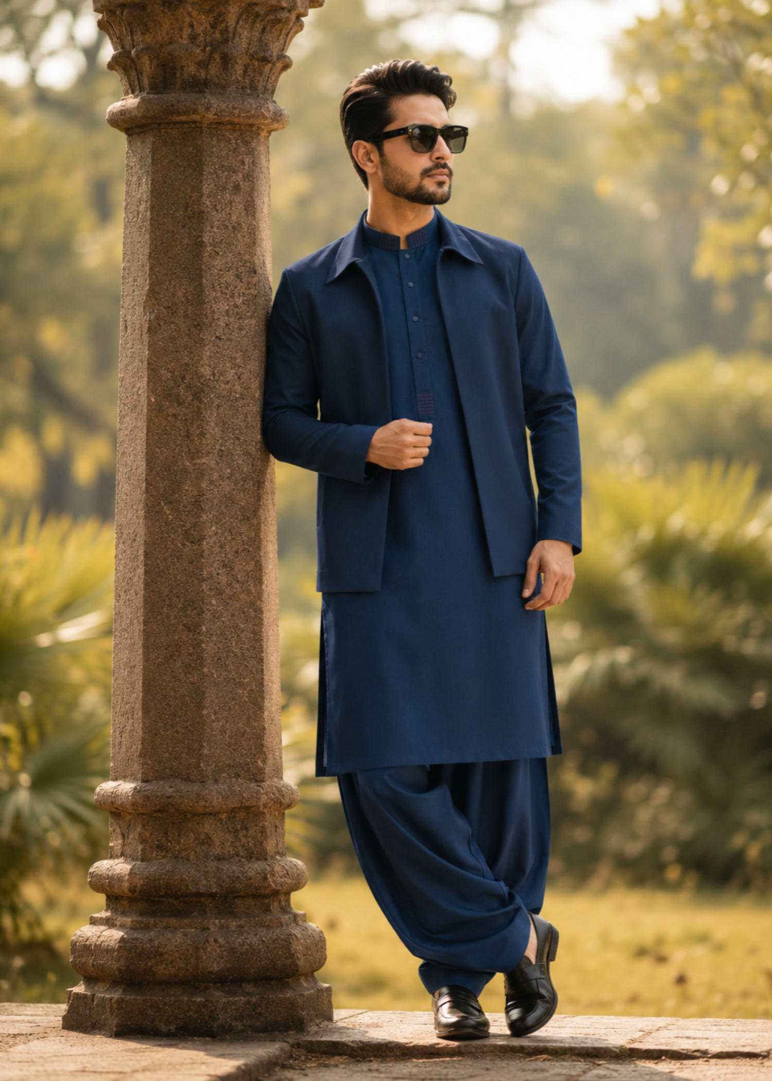 wash & wear Prince Coat in Navy blue