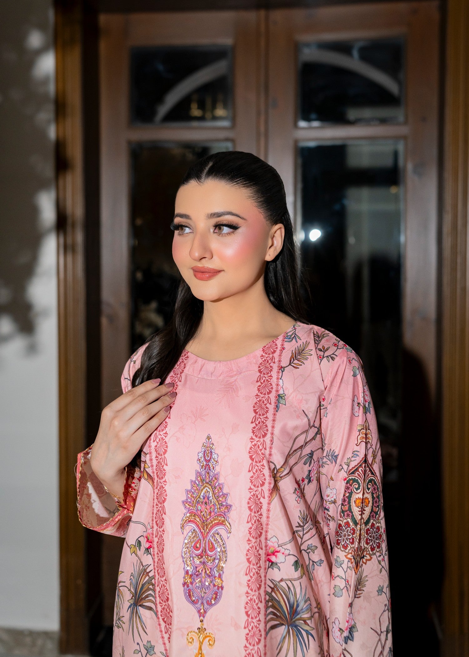 swiss cotton Kurta Set in Rose pink