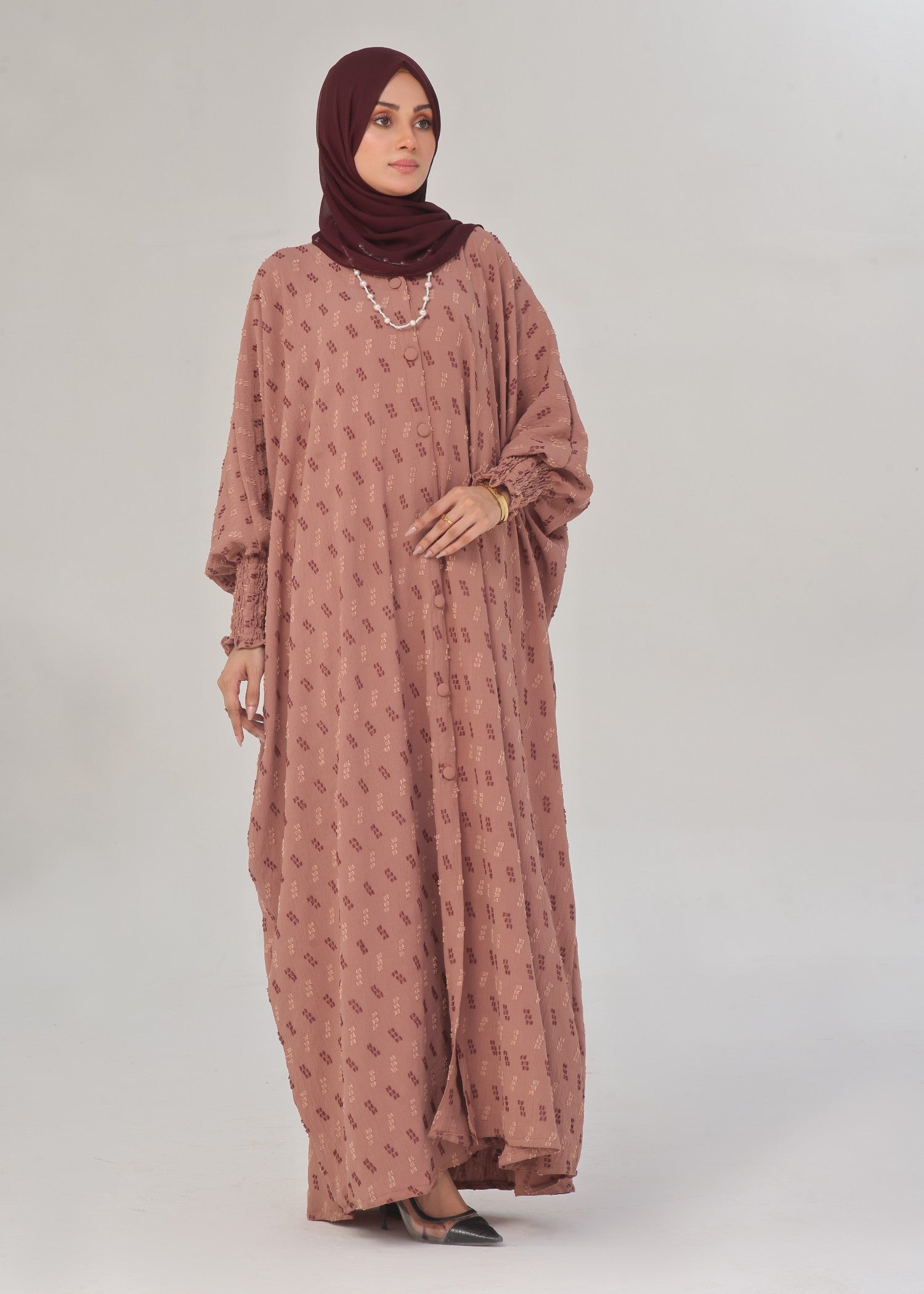 polyester Abaya in Peach pink