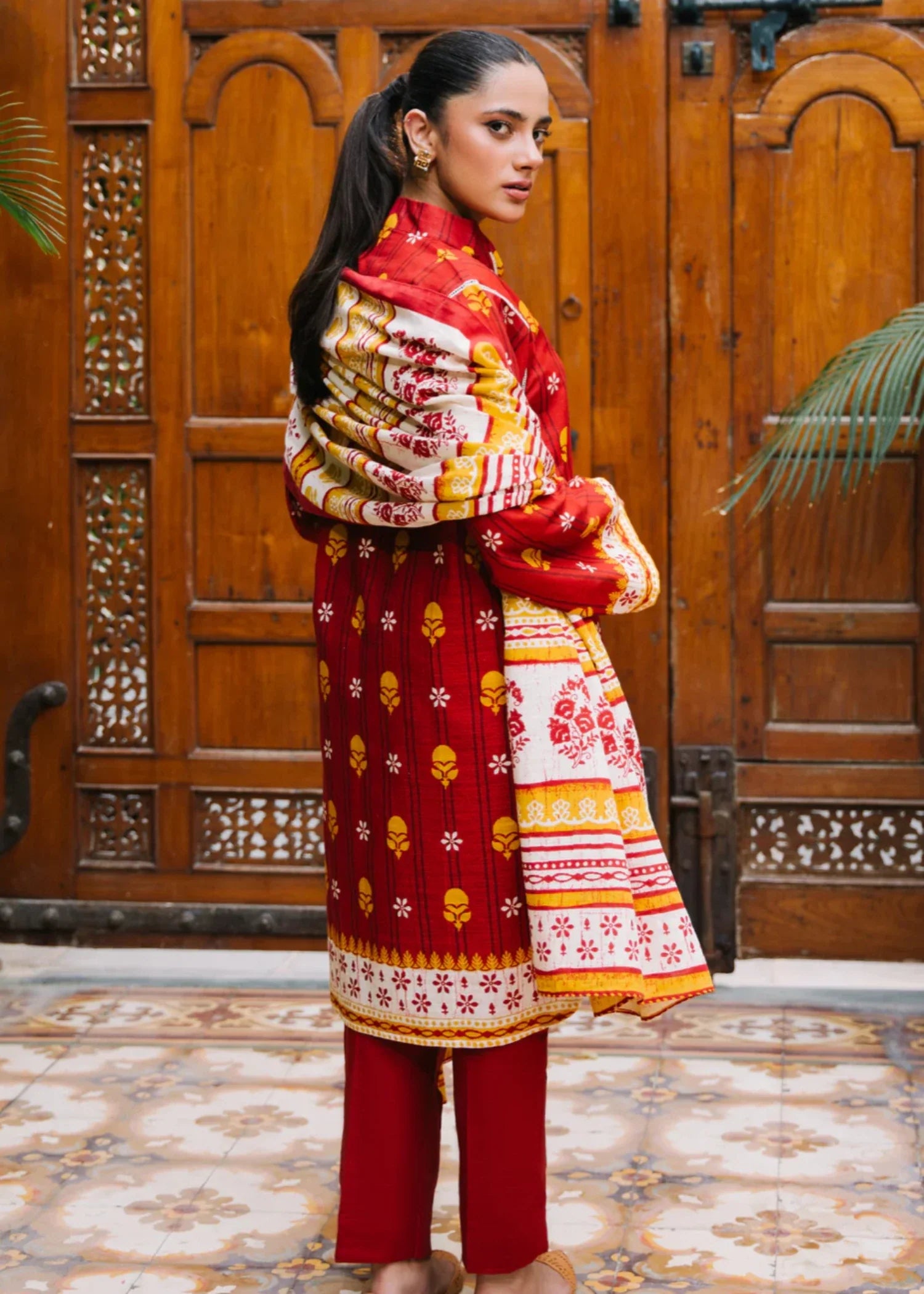 khaddar Unstitched in Rust orange