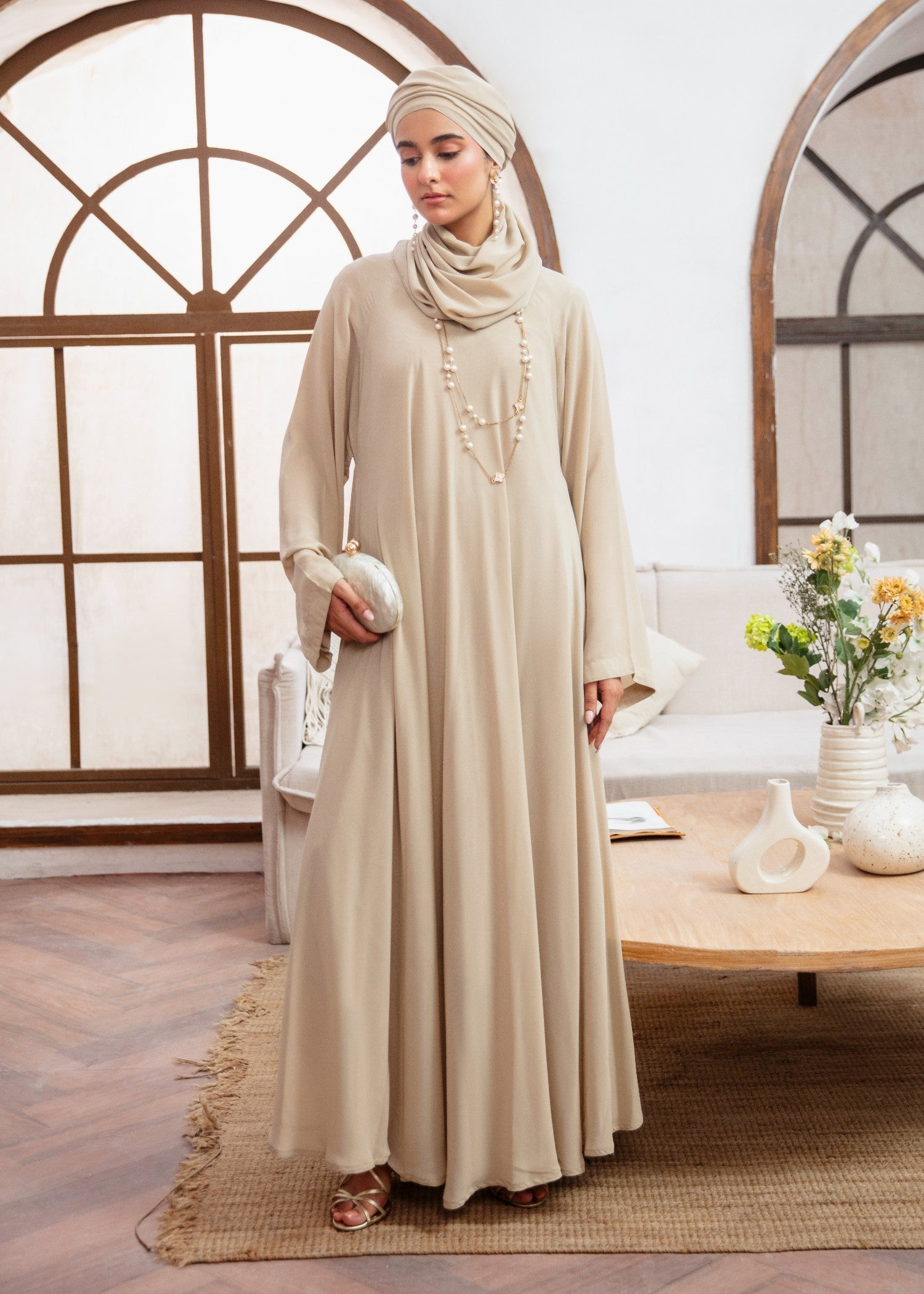 chiffon Abaya in Eggshell