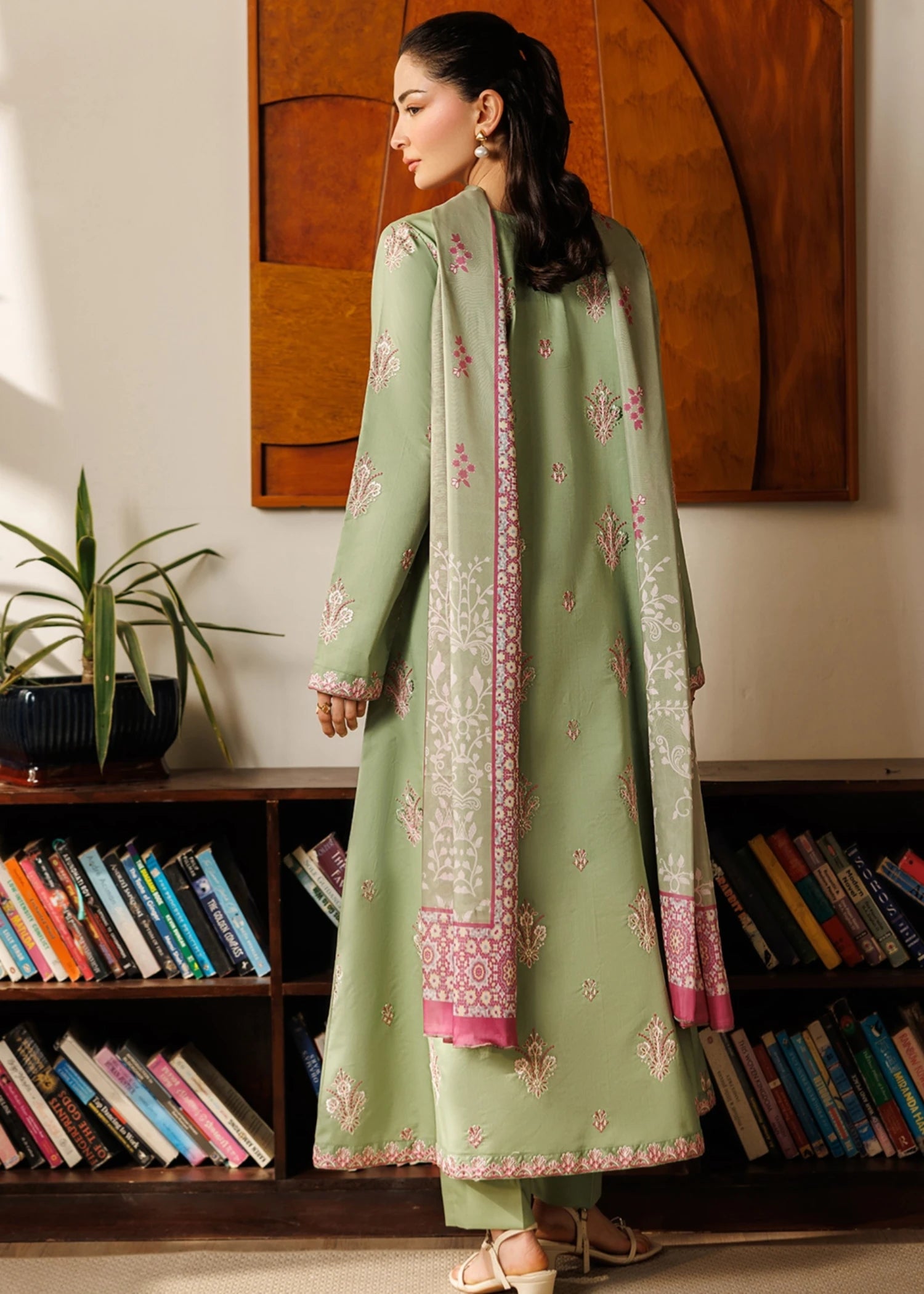 lawn cotton Angrakha in Pistachio green