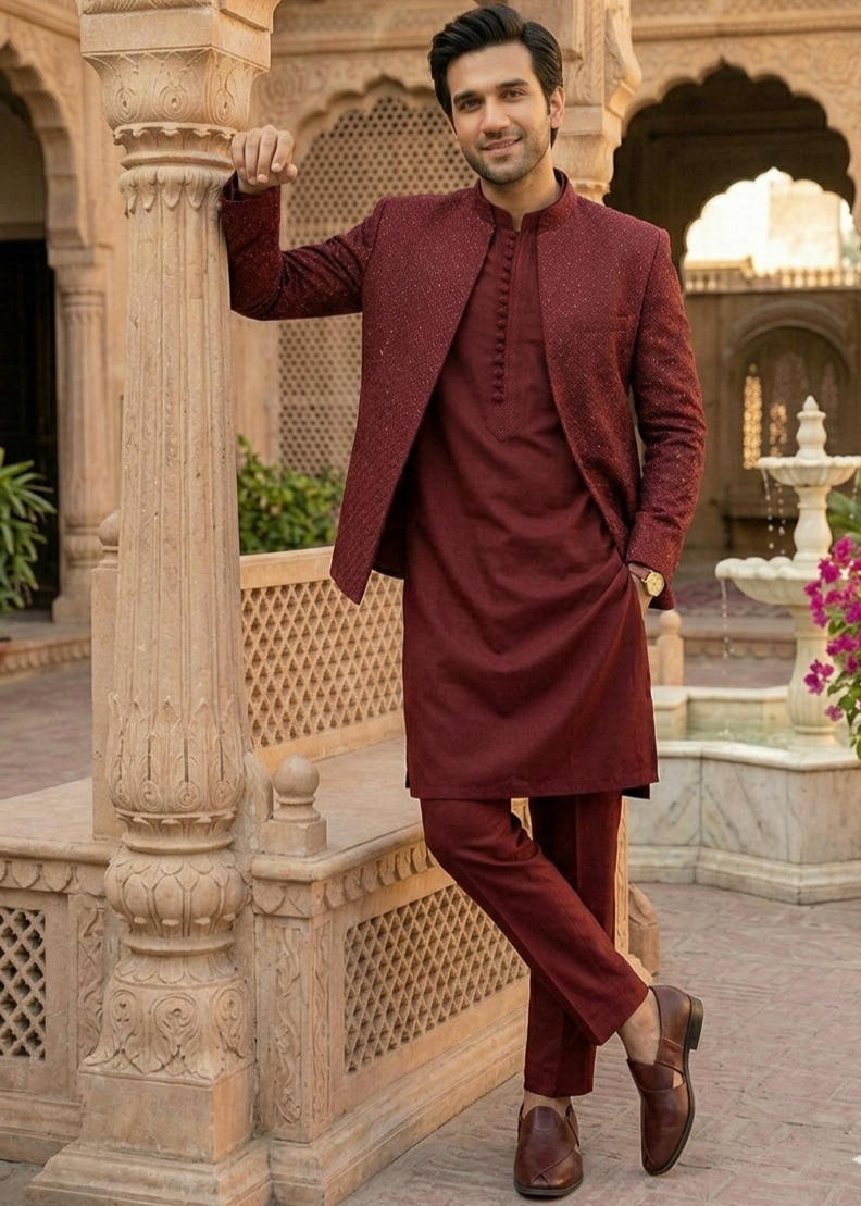 silk Prince Coat in Maroon