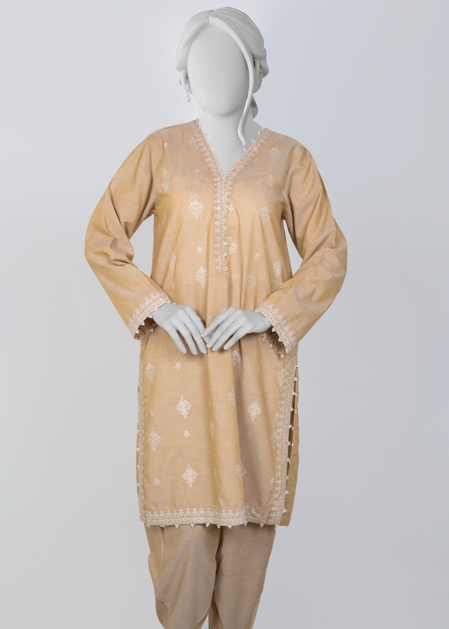 chambray Kurta Set in Beige