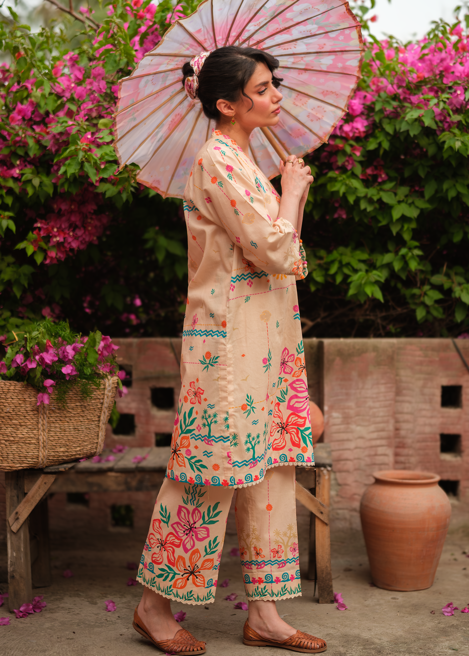 cambric Co Ord Sets in Peach pink