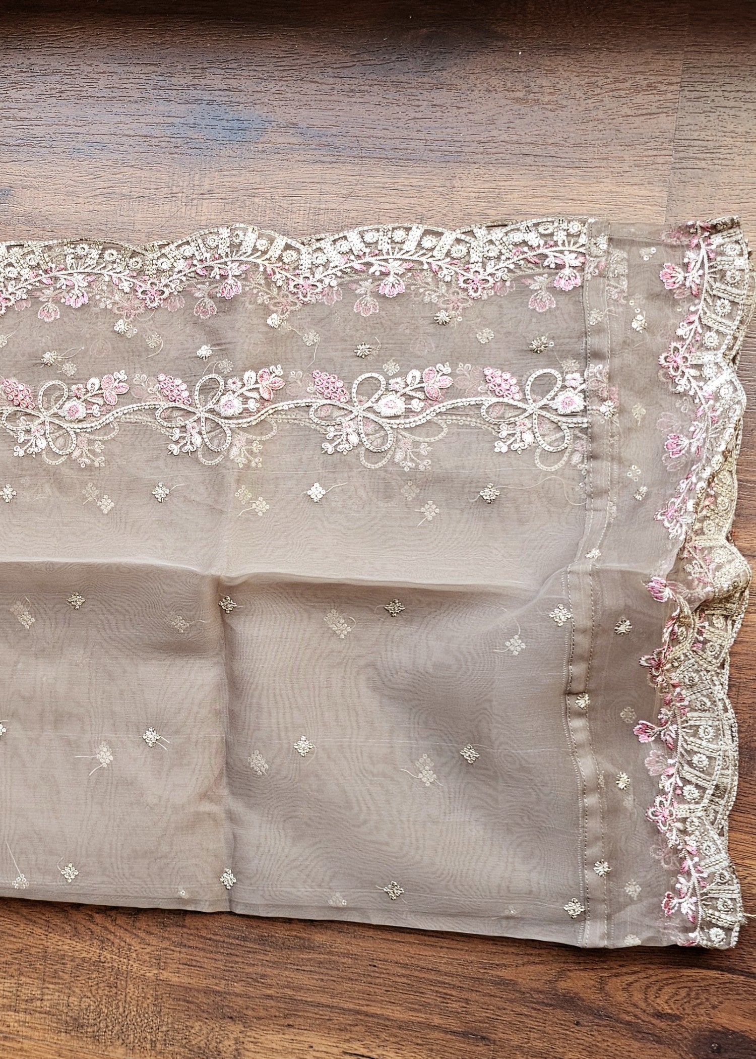 net Kurta Set in Earth brown