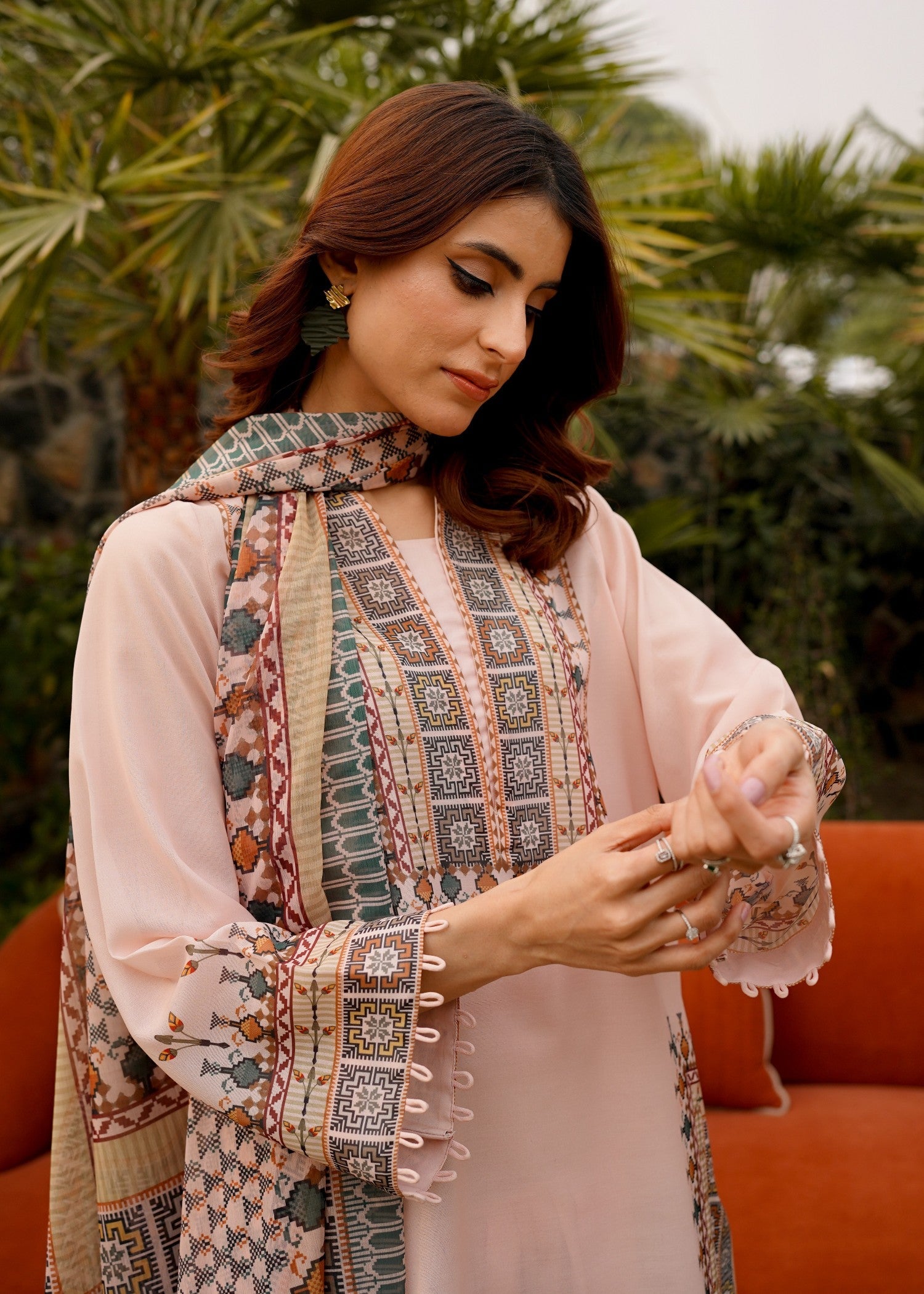 grip Kurta Set in Peach pink