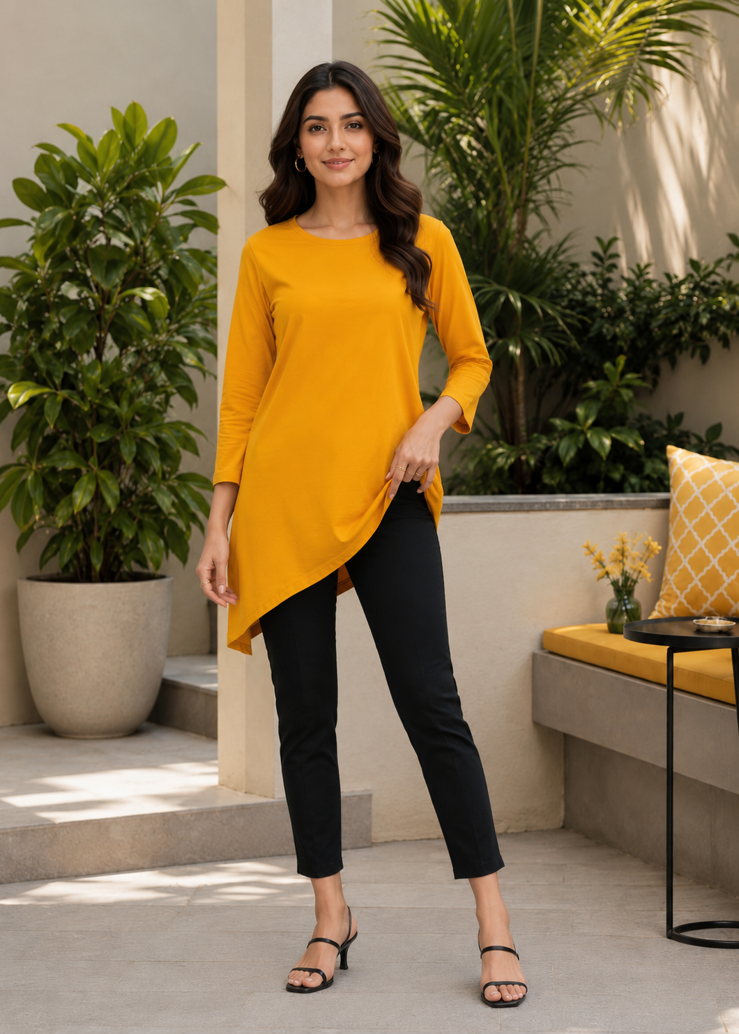 single jersey knit Top in School bus yellow