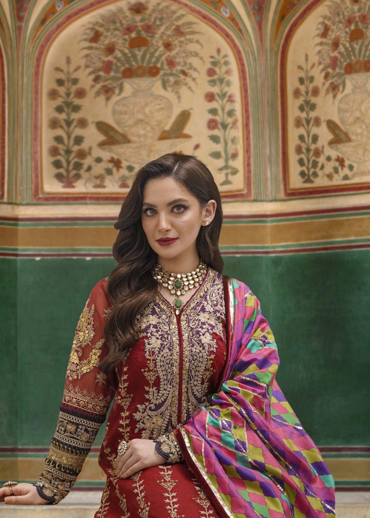 poly karandi Kurta Set in Red